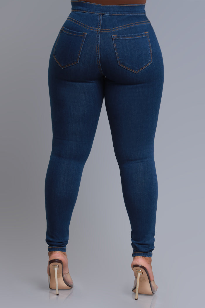 Not Clicking High Rise Skinny Jeans - Med Wash - Swank A Posh