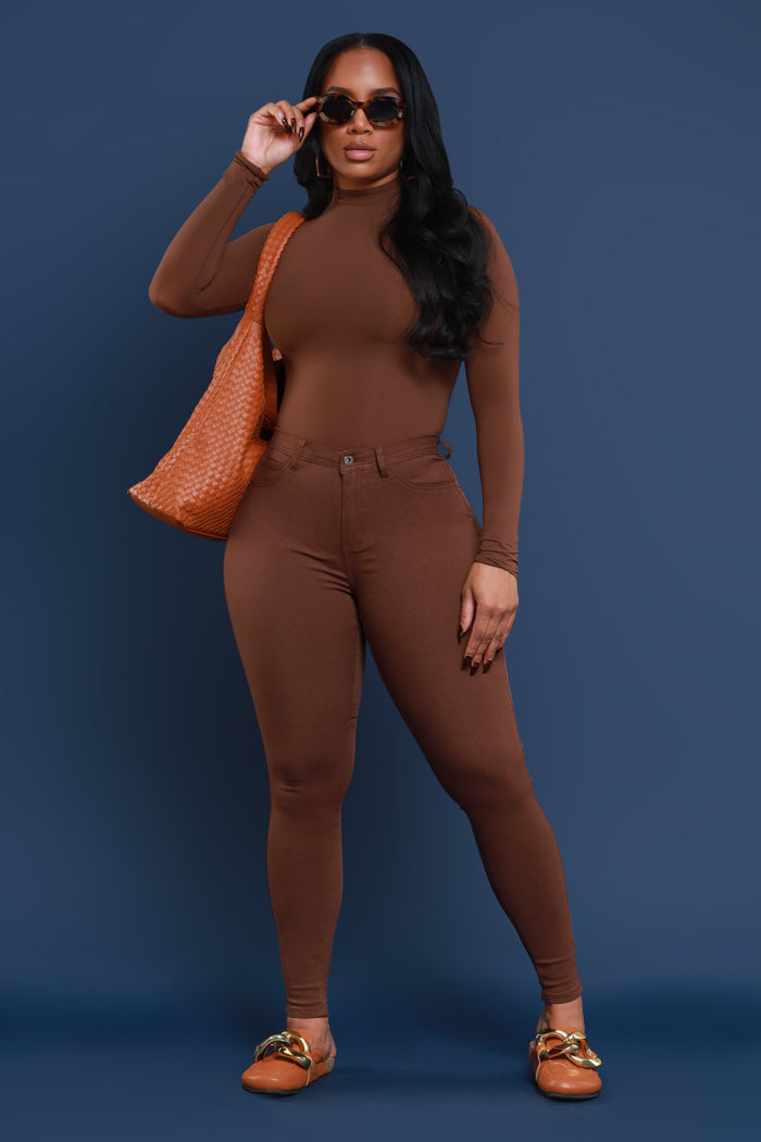 Super Swank High Rise Belt Loop Stretchy Skinny Jeans - Brown - Swank A Posh