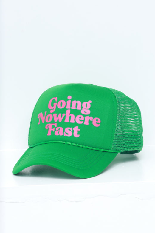 Nowhere Fast Graphic Trucker Hat - Green/Pink - Swank A Posh