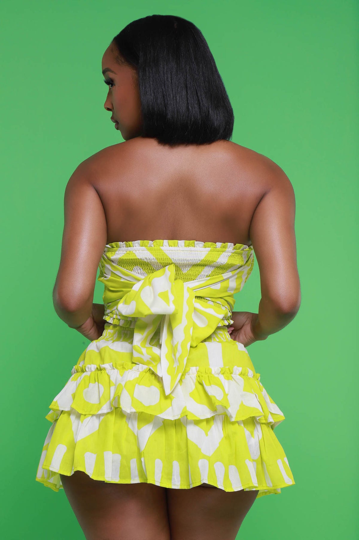 
              Clear Skies Printed Skirt Set - Lemon Green/White - Swank A Posh
            