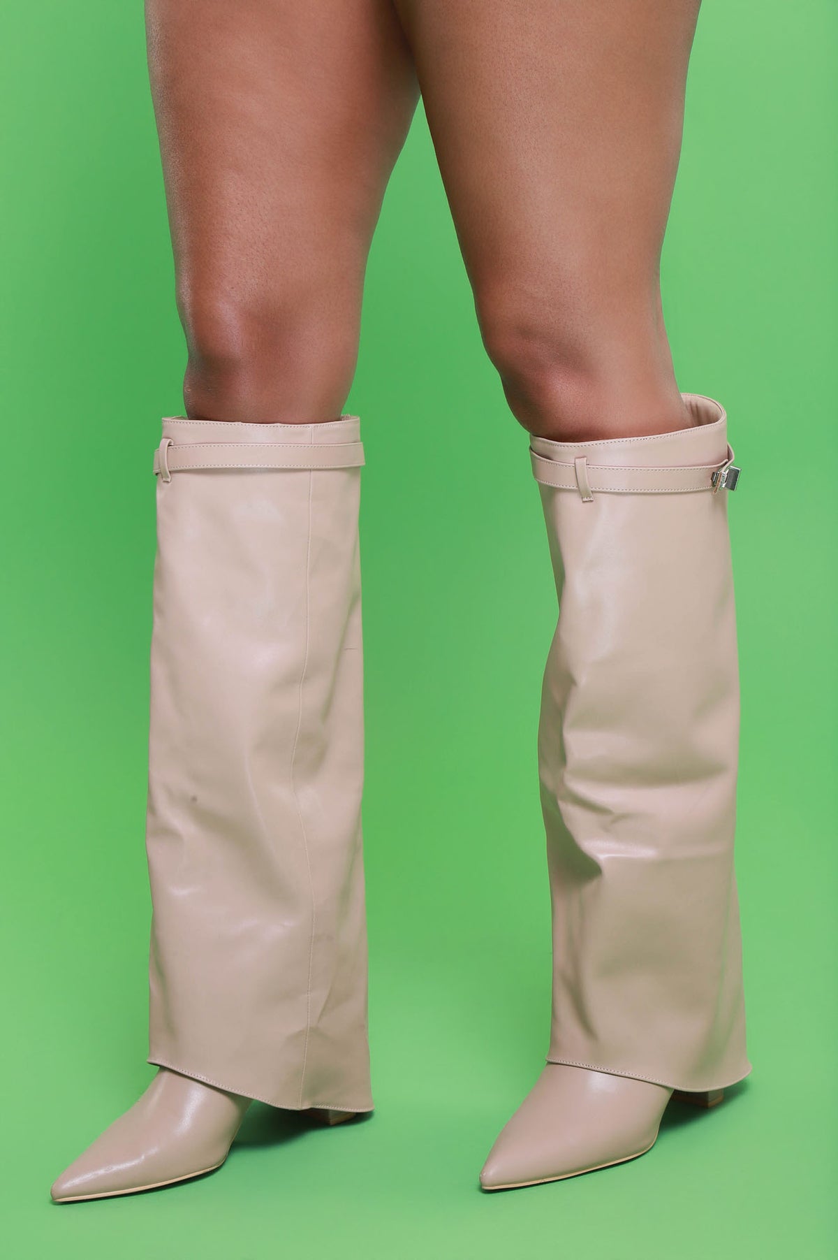 
              Bet On It Faux Leather Foldover Boots - Beige - Swank A Posh
            