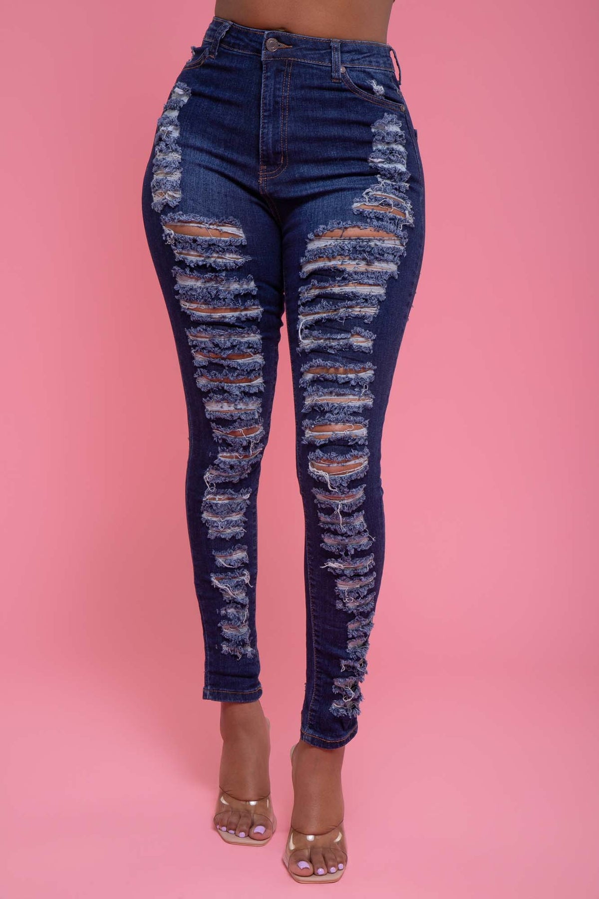 
              Down For You Hourglass High Rise Distressed Stretchy Jeans - Dark Wash - Swank A Posh
            