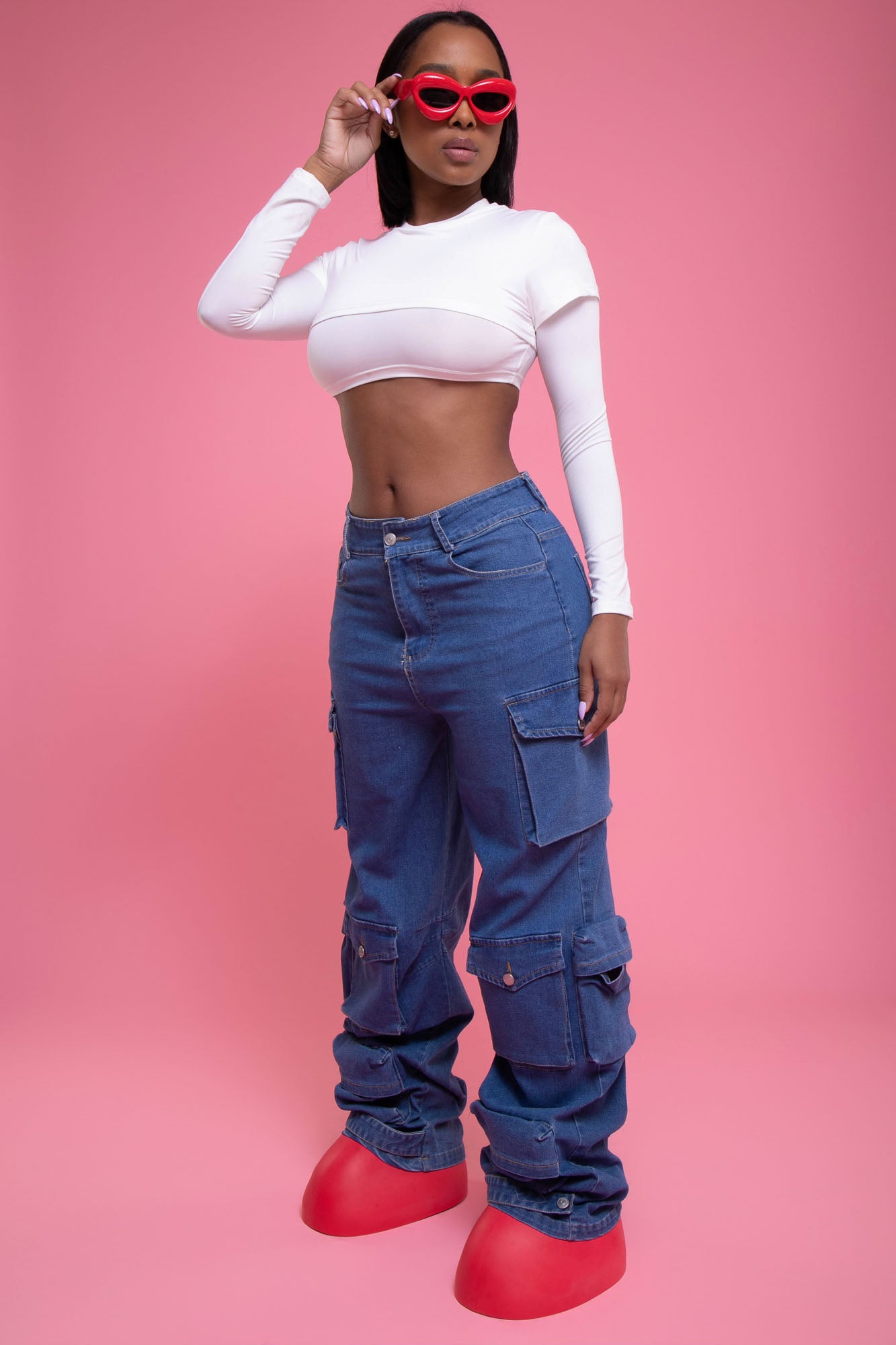 Super Swank High Waist Stretchy Jeans - Pink