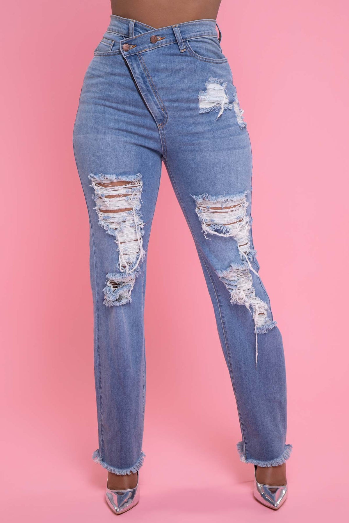 
              Limitless Asymmetrical Zip Bootcut Jeans - Medium Wash - Swank A Posh
            