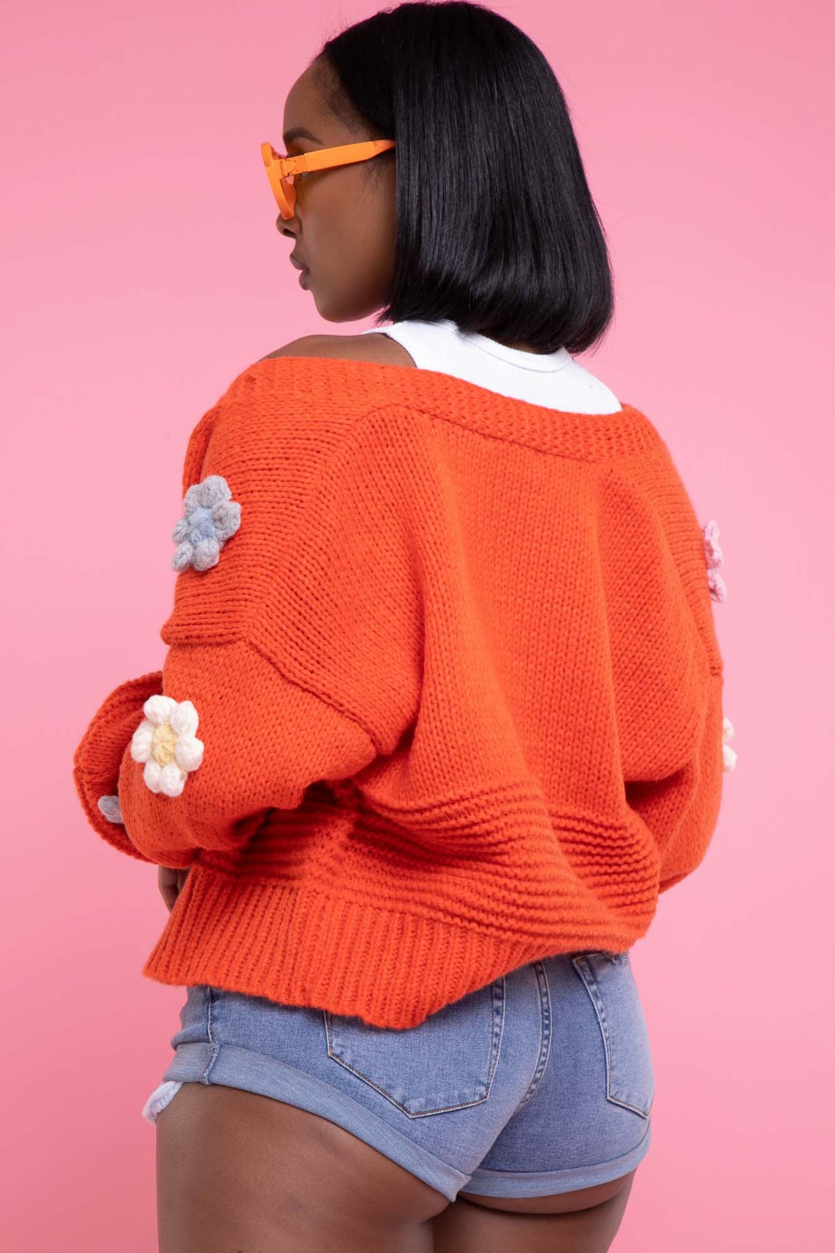
              Full Bloom Long Sleeve Floral Cardigan Sweater - Orange - Swank A Posh
            