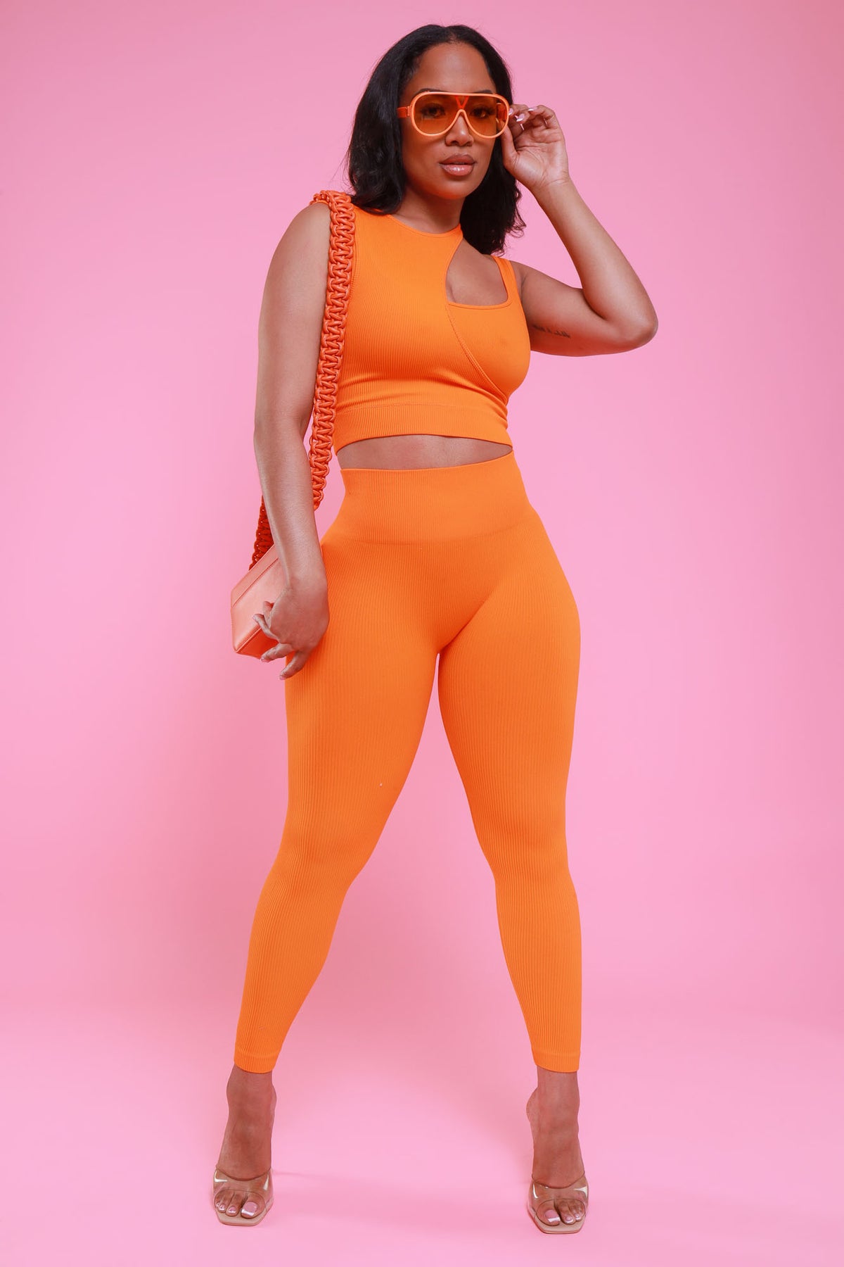 
              How It Ends Double Layer Cropped Legging Set - Orange - Swank A Posh
            