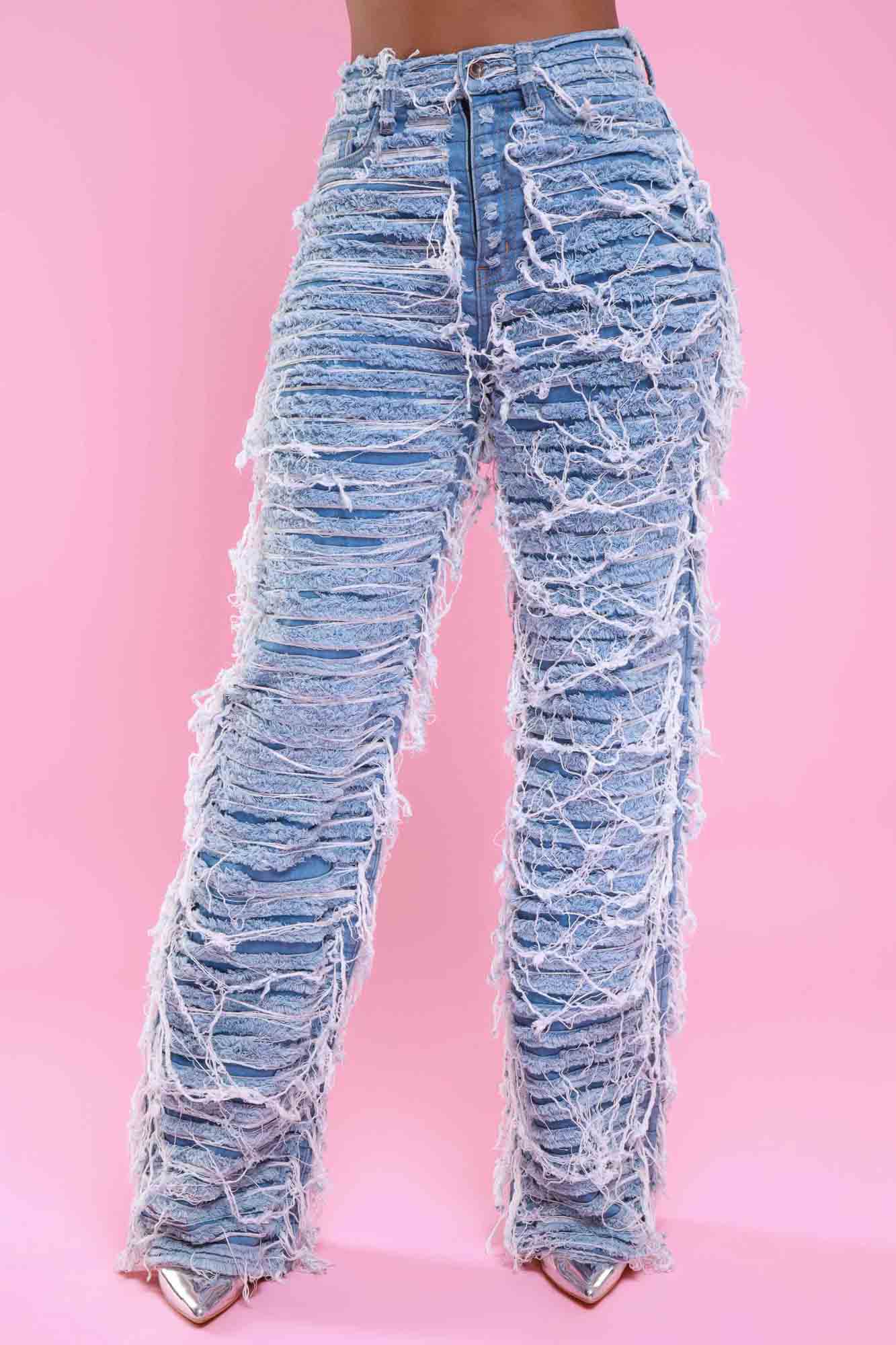 Tear It Up Ultra Distressed Wide Leg Jeans - Medium Wash - Swank A Posh