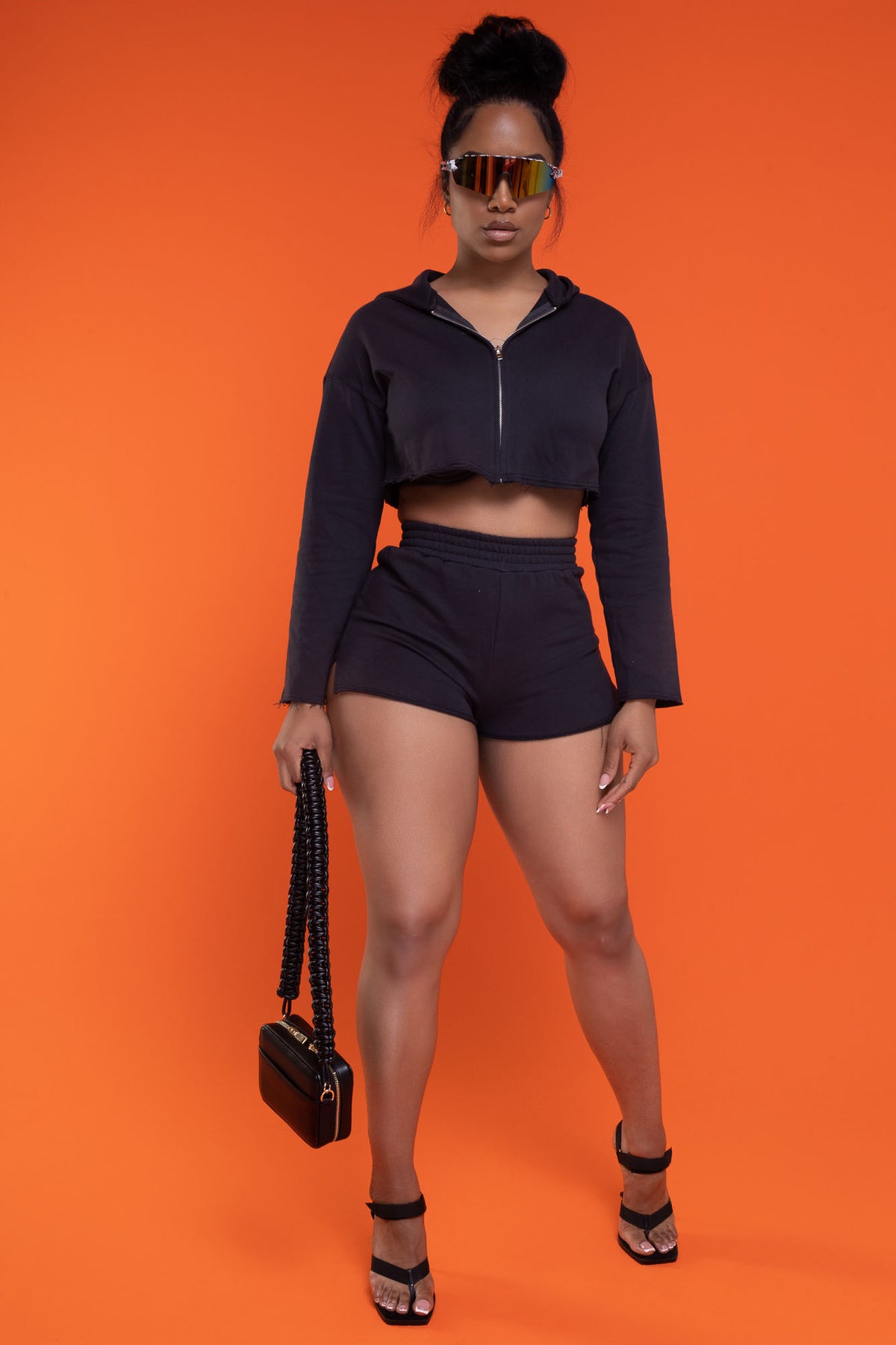 
              Stay Active Hooded Cropped Shorts Set - Black - Swank A Posh
            