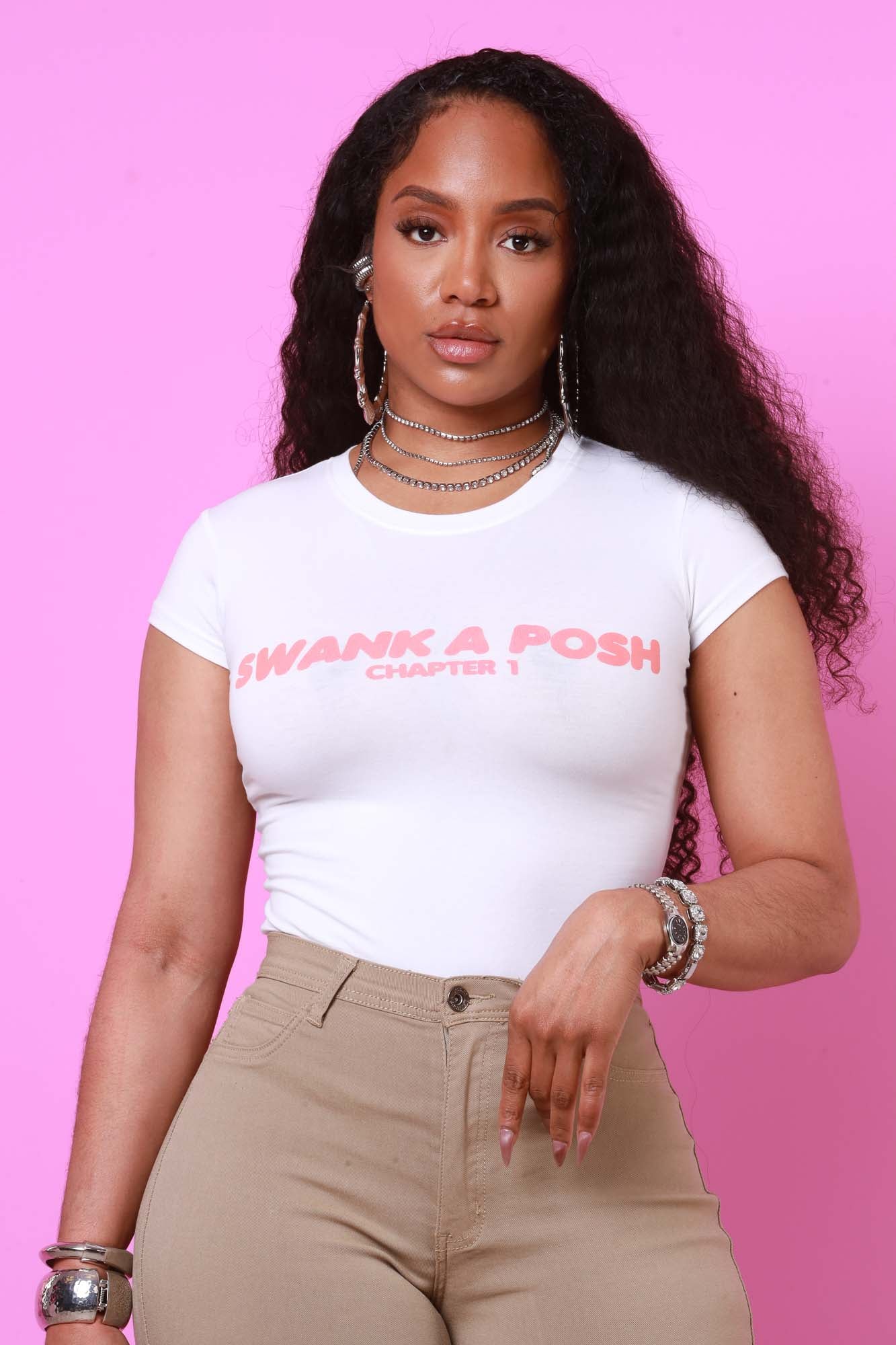 Swank Chapter 1 Graphic Print Crewneck T-Shirt - White/Coral