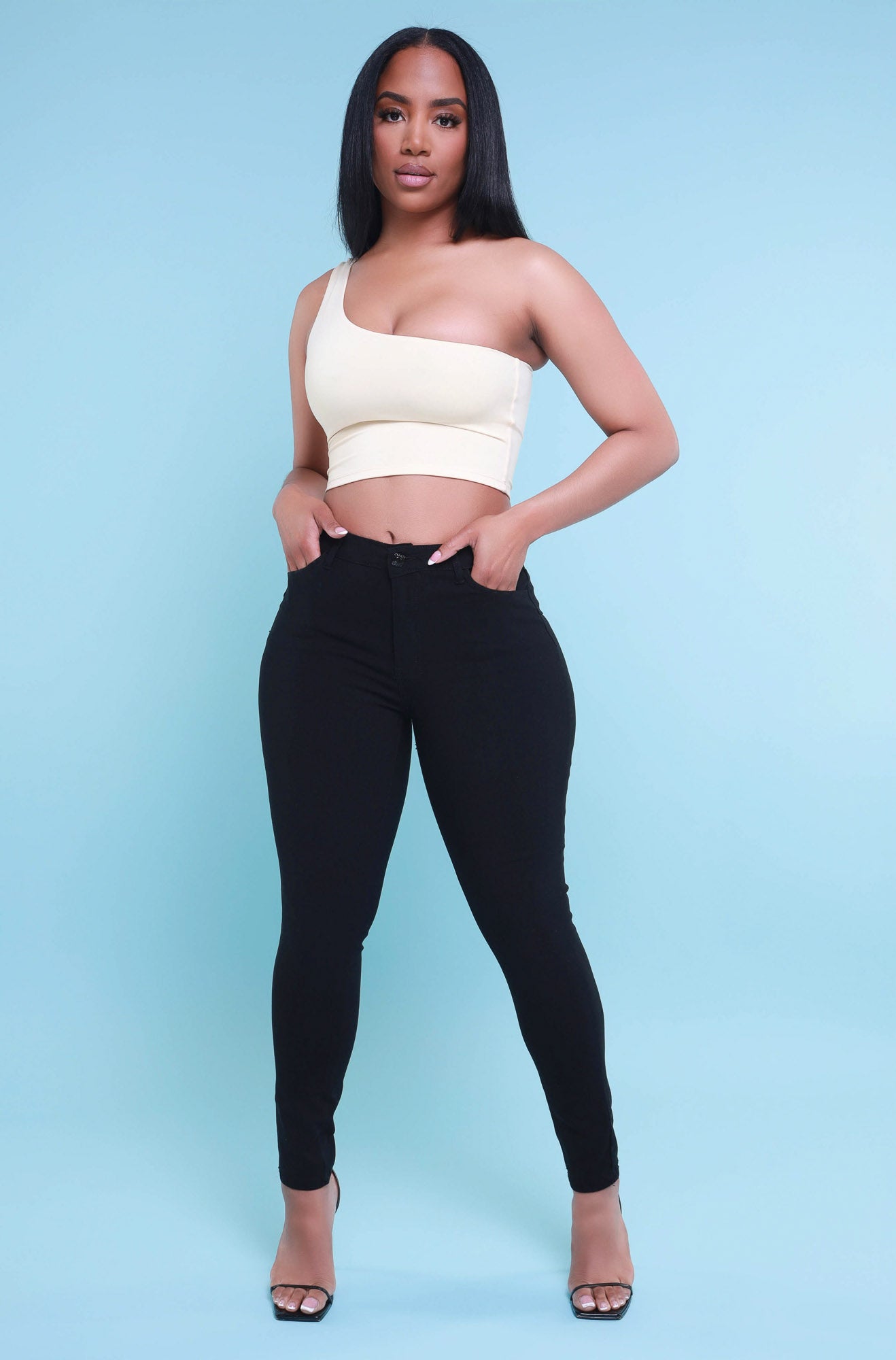 Circus One Shoulder Crop Top - Cream - Swank A Posh
