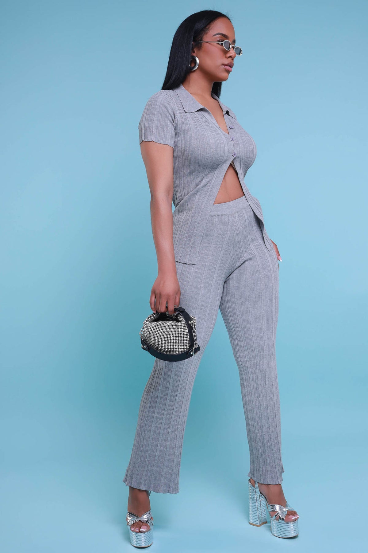 
              First Impression Open Front Pants Set - Heather Grey - Swank A Posh
            