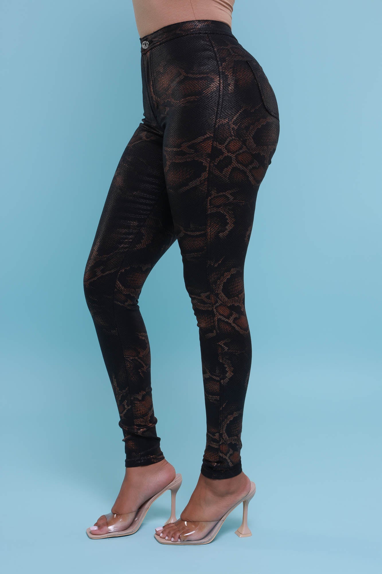 Snake Yourself Printed Coated Jeans - Black - Swank A Posh