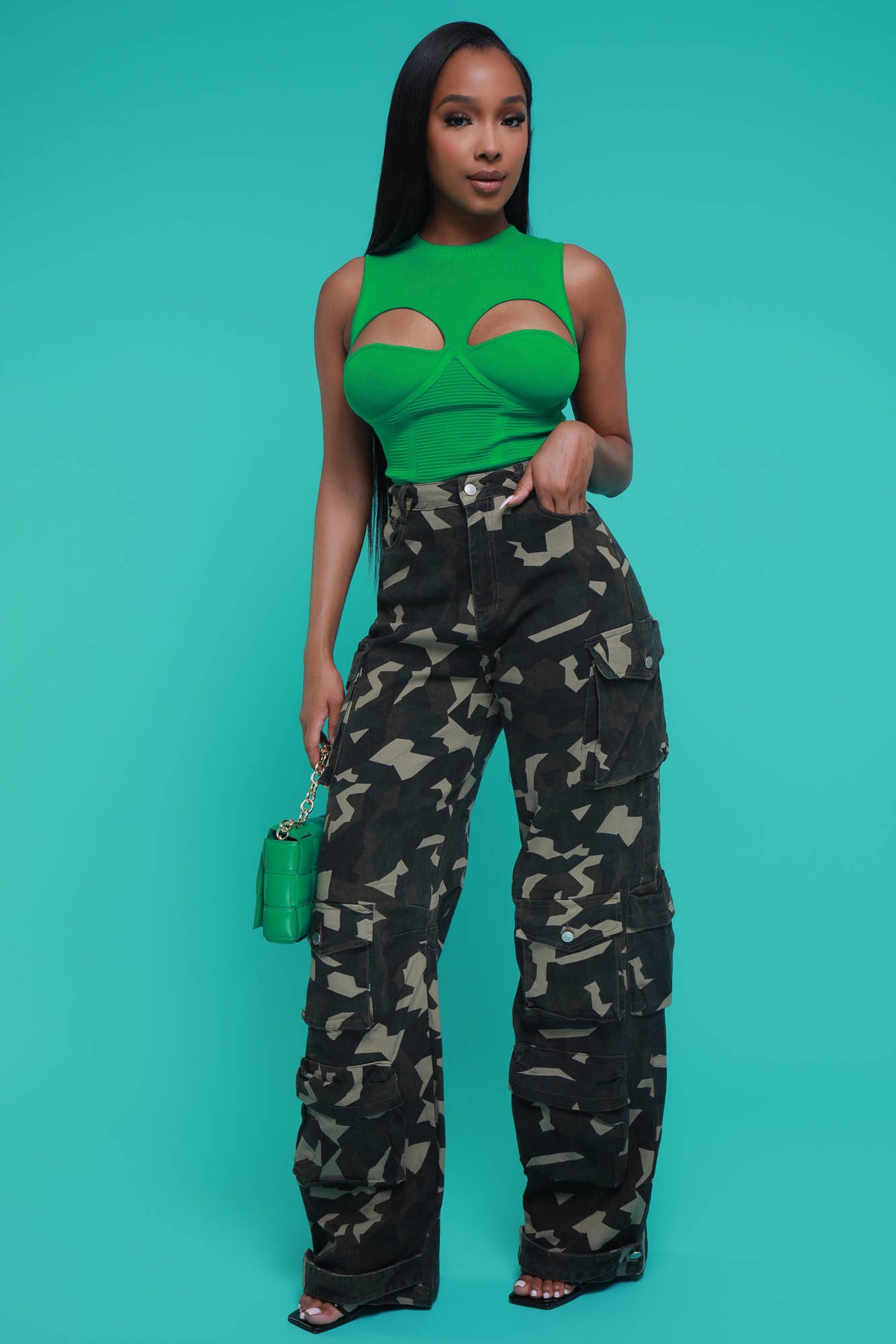 
              Moving Up High Rise Cargo Pants - Olive Camouflage - Swank A Posh
            