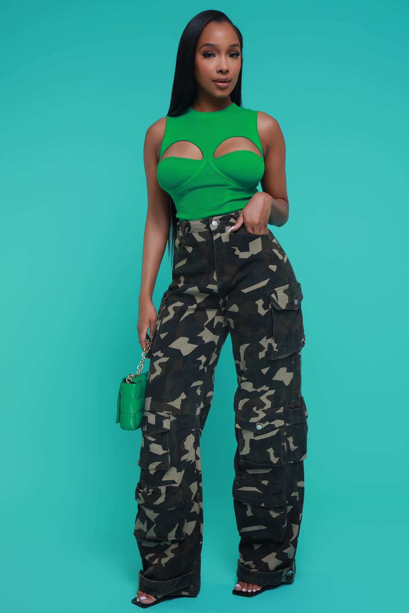 Moving Up High Rise Cargo Pants - Olive Camouflage | Swank A Posh