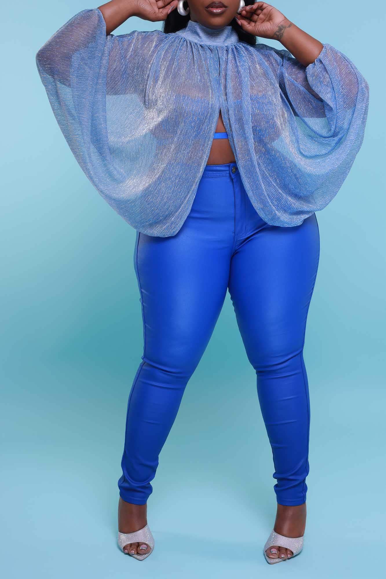 Elegant Solid Skinny Royal Blue Plus Size Pants (Women's