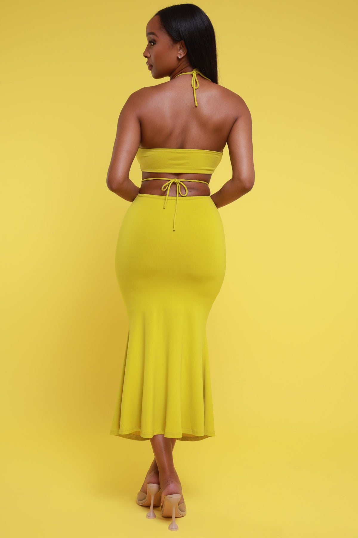
              Be Kind Ruched Cropped Skirt Set - Chartreuse - Swank A Posh
            