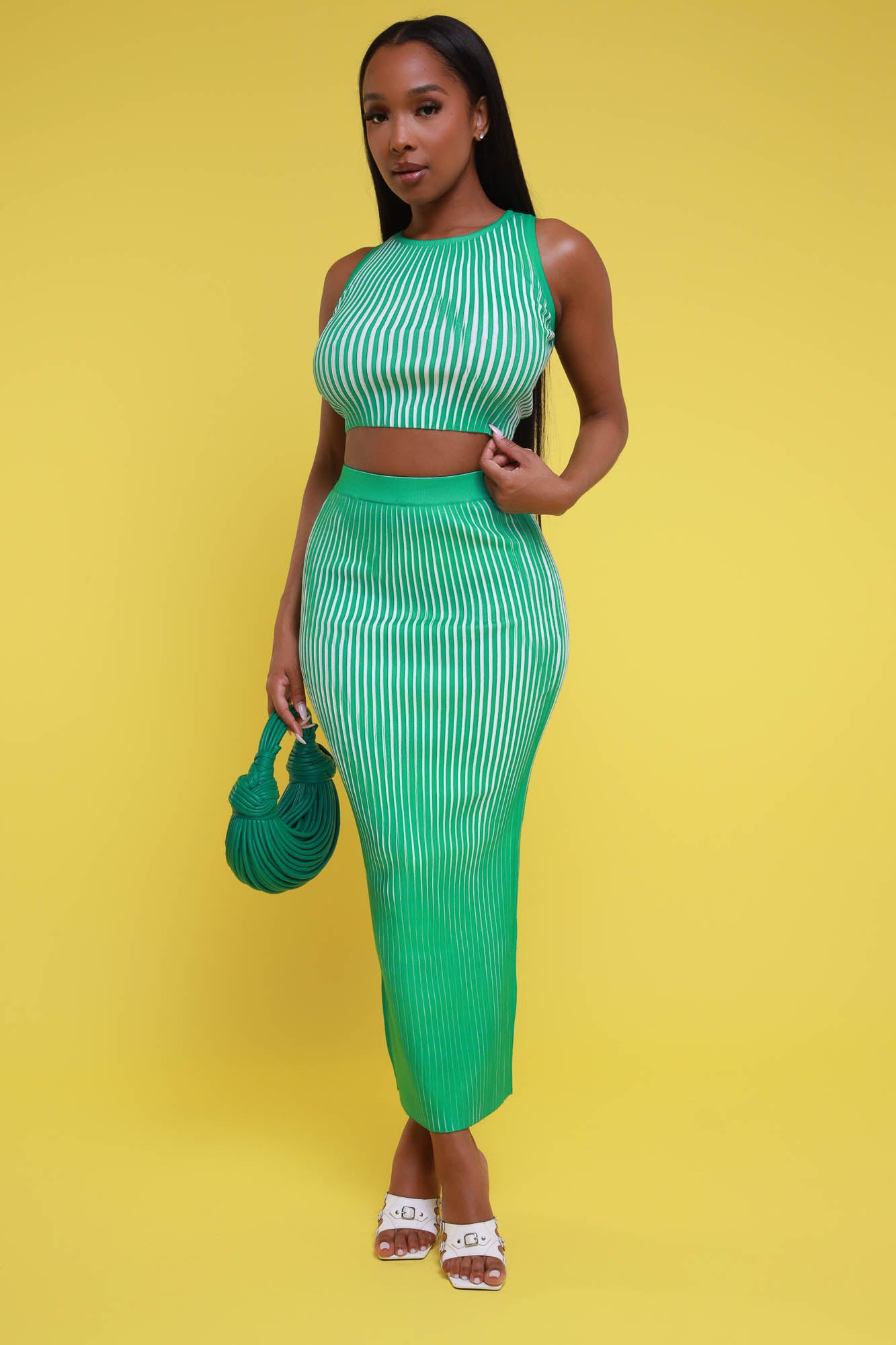 Feeling Sublime Ribbed Maxi Skirt Set - Green | Swank A Posh