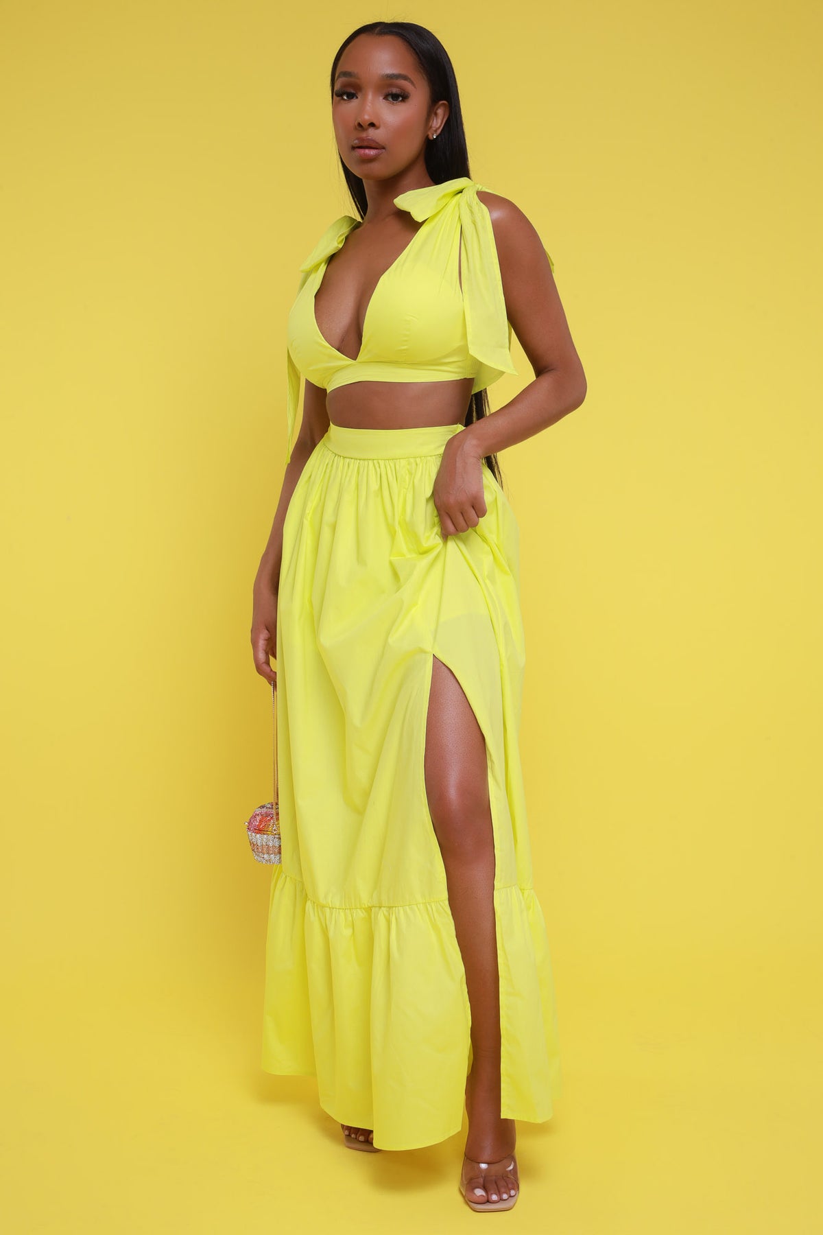 
              Anywhere With You Cropped Maxi Skirt Set - Yellow - Swank A Posh
            