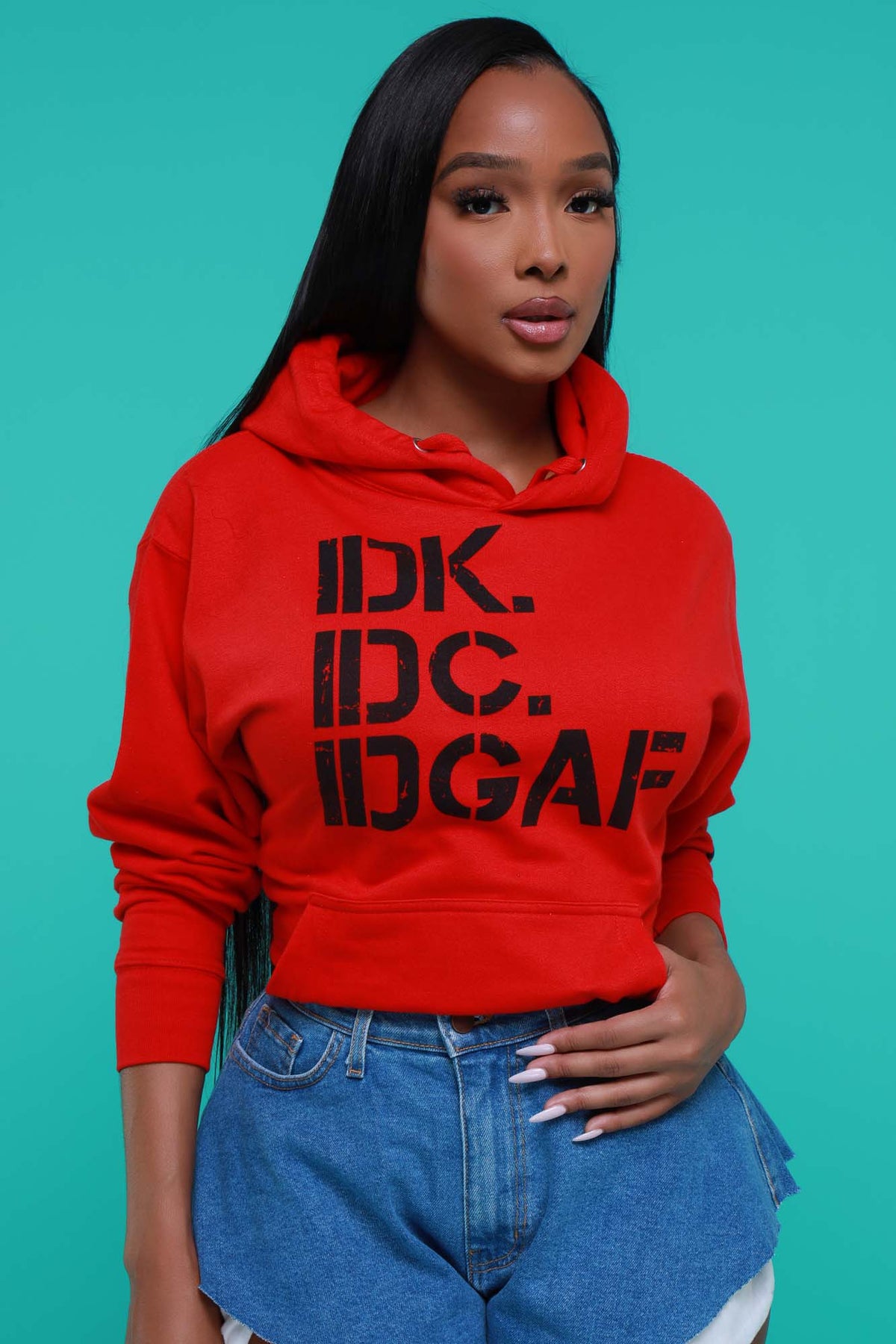 
              IDK, IDC Graphic Pullover Hoodie - Red - Swank A Posh
            