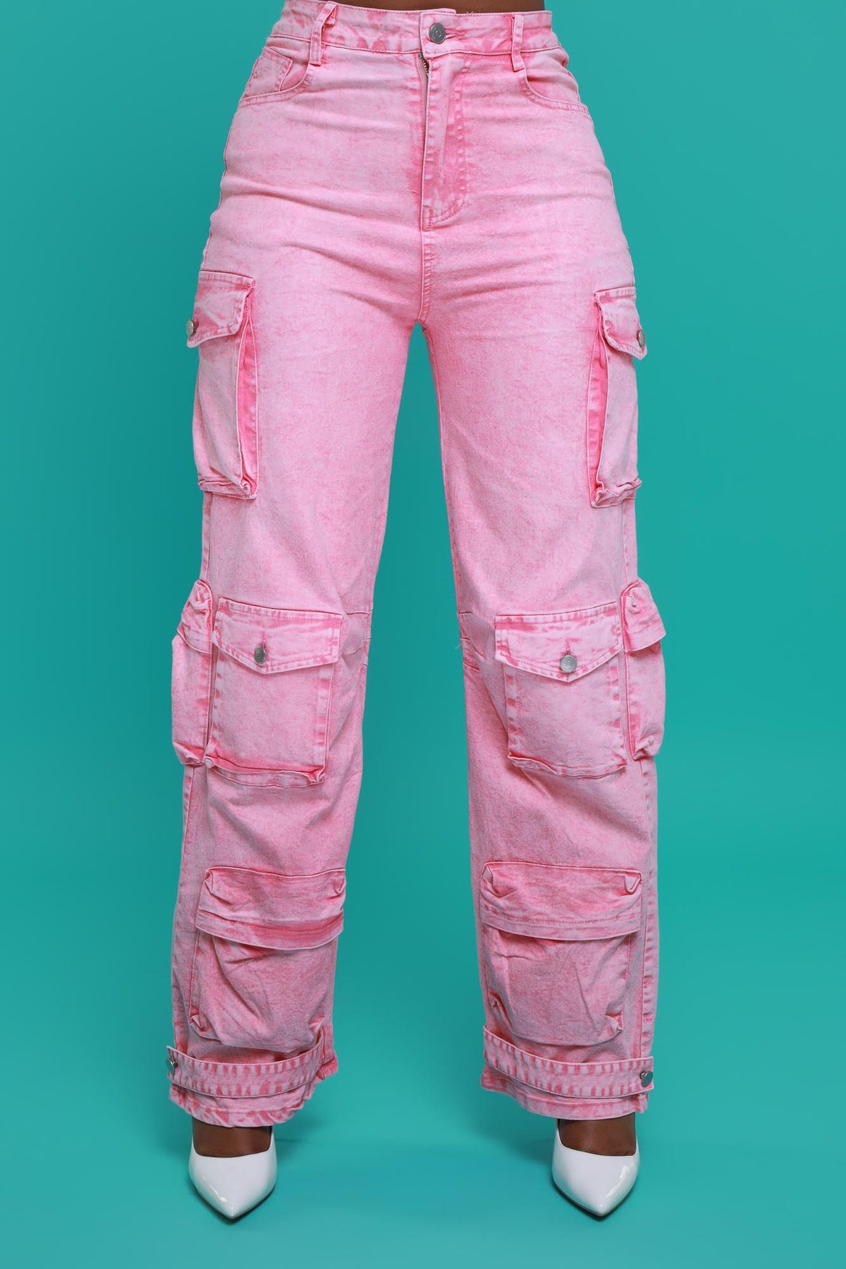 
              Come Down High Rise Stretchy Cargo Jeans - Pink - Swank A Posh
            