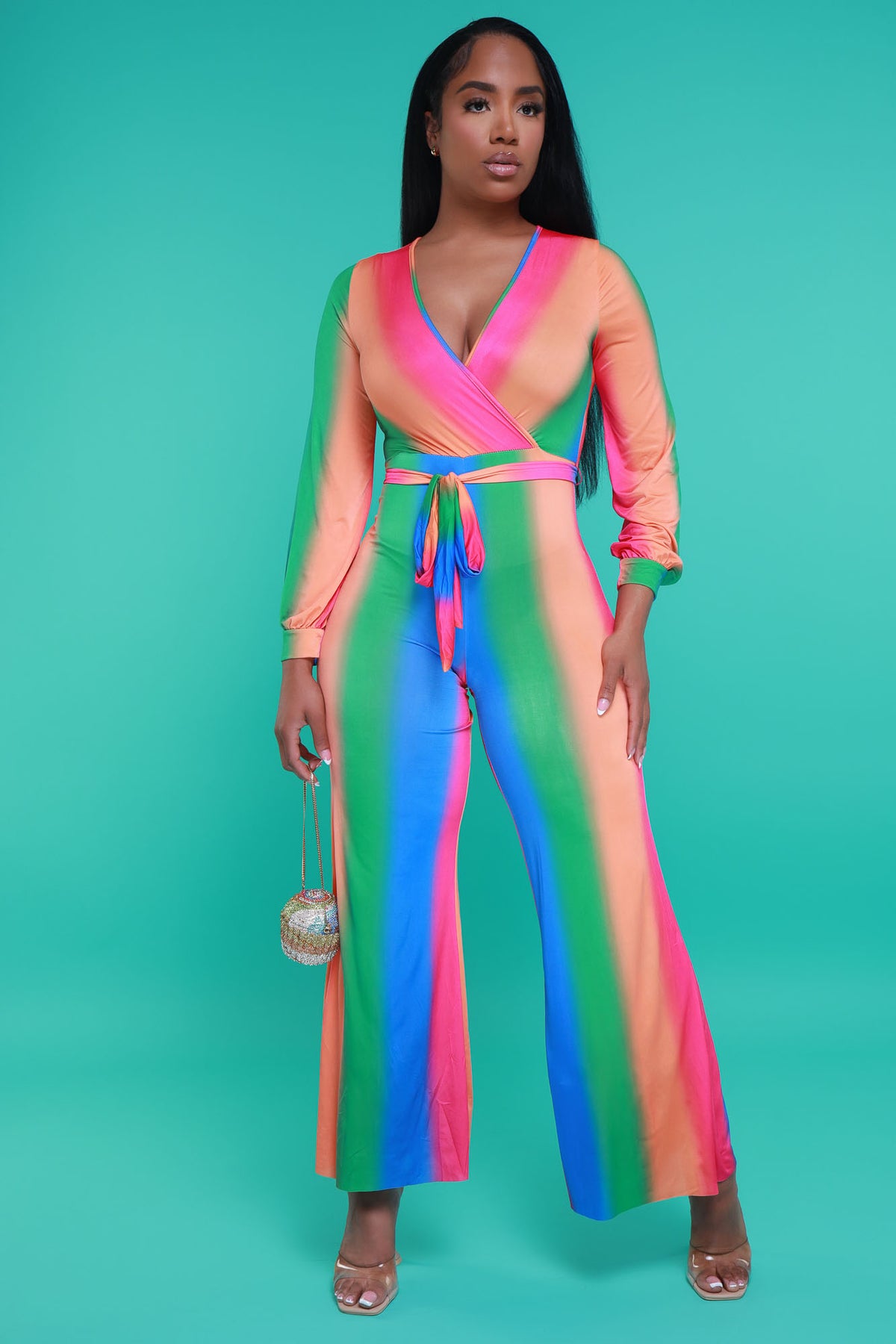 
              New Reality Belted Jumpsuit - Blue Multicolor - Swank A Posh
            