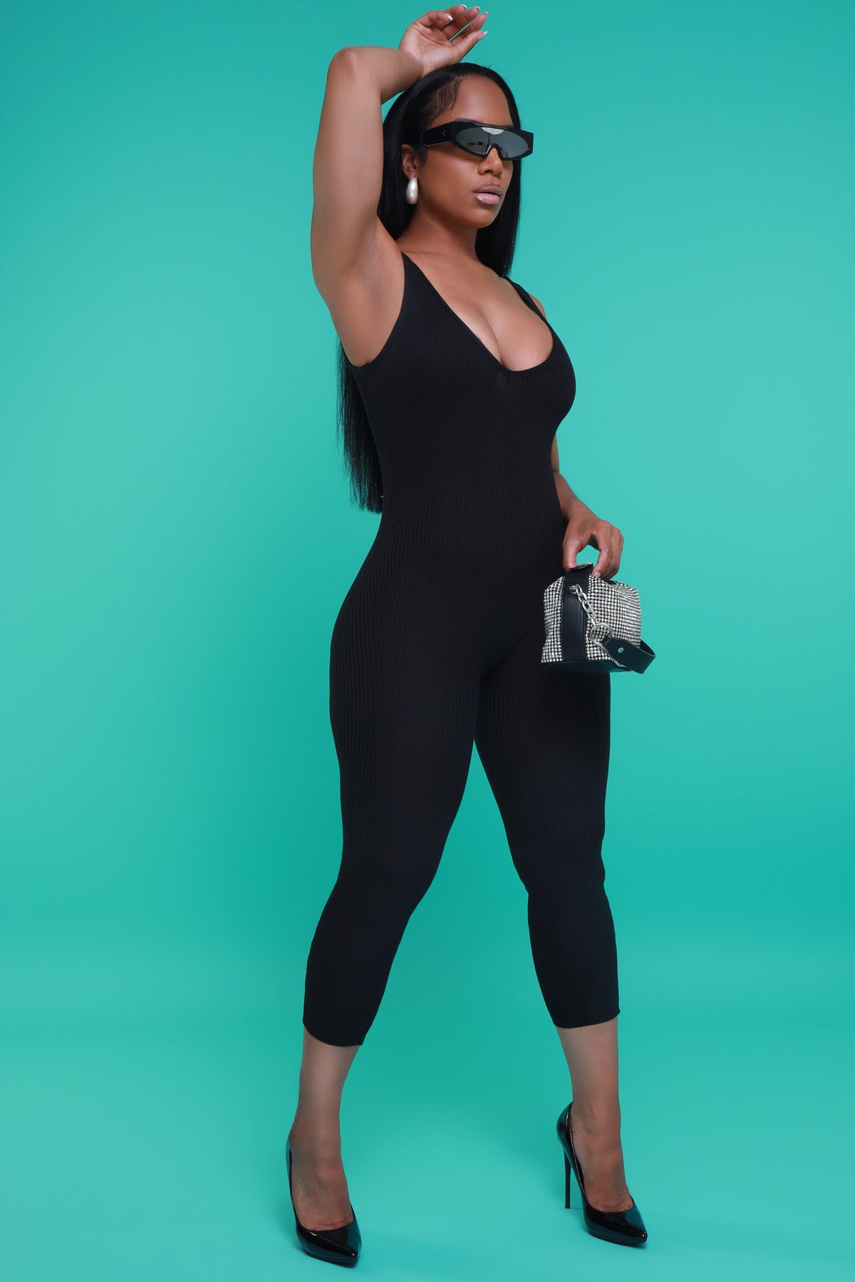 
              Yours Truly Sleeveless Ribbed Jumpsuit - Black - Swank A Posh
            