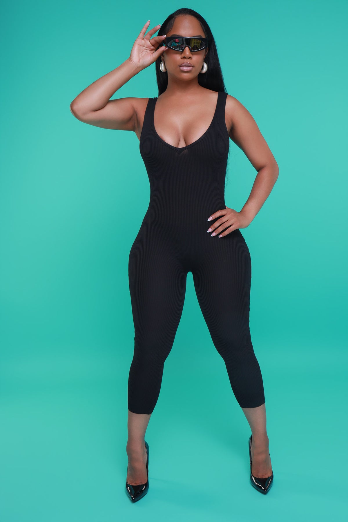 
              Yours Truly Sleeveless Ribbed Jumpsuit - Black - Swank A Posh
            