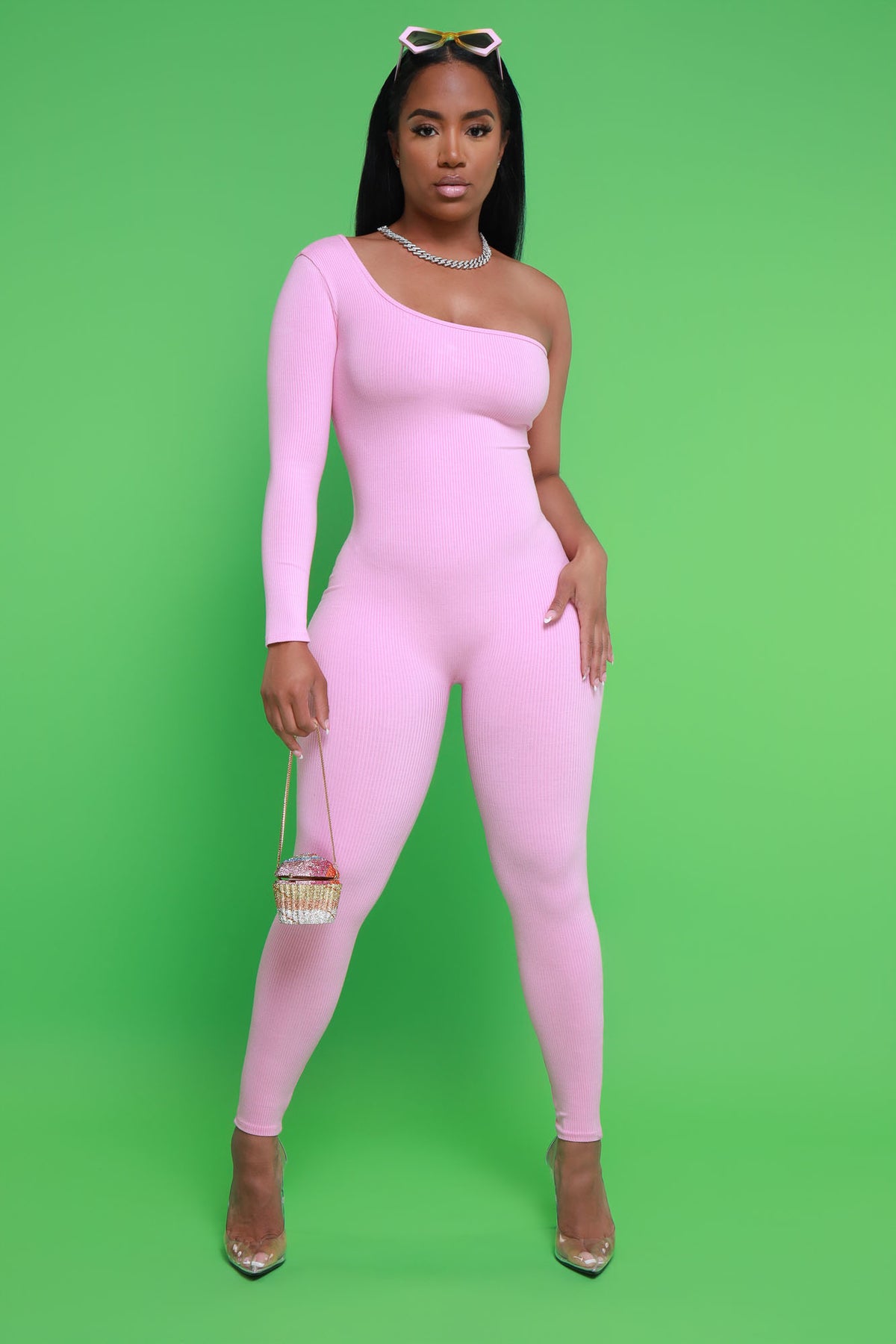 
              Overdrive Cellulite Deleter One Shoulder Jumpsuit - Pink - Swank A Posh
            