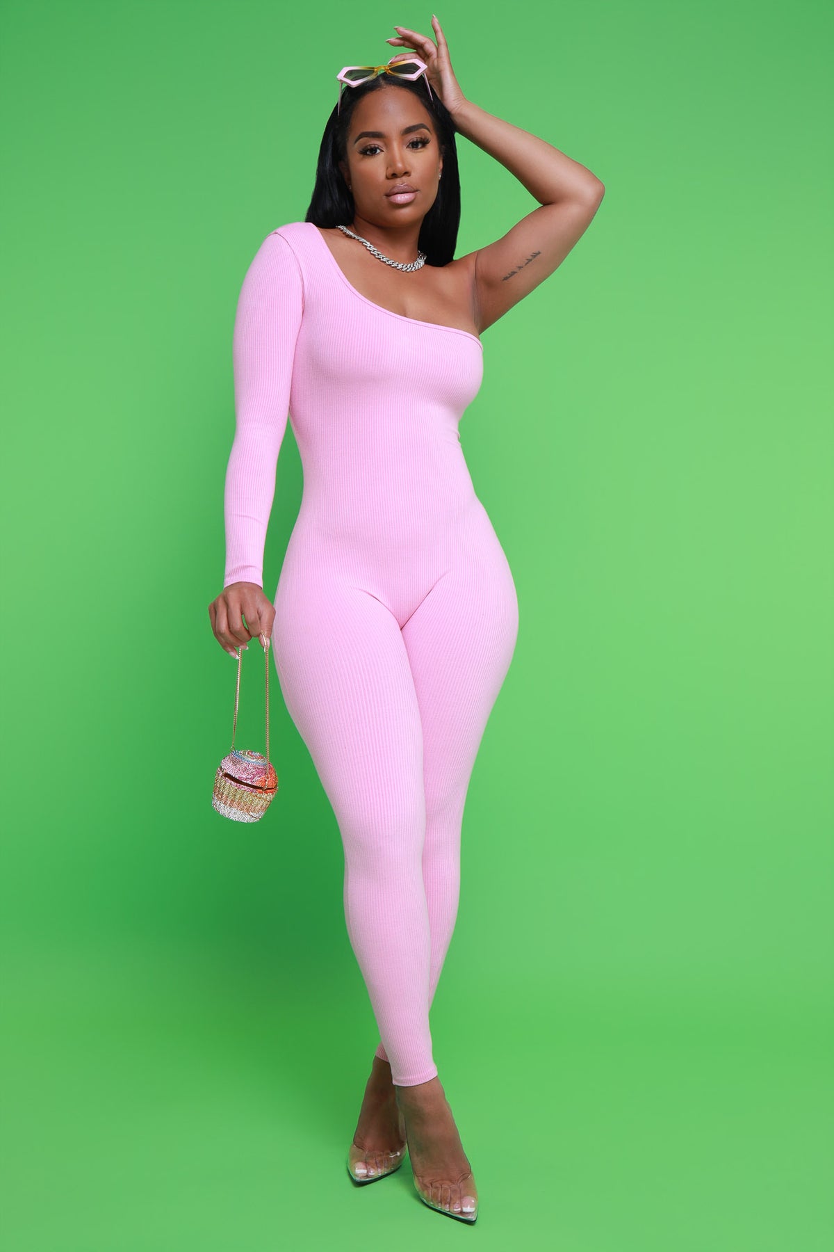
              Overdrive Cellulite Deleter One Shoulder Jumpsuit - Pink - Swank A Posh
            