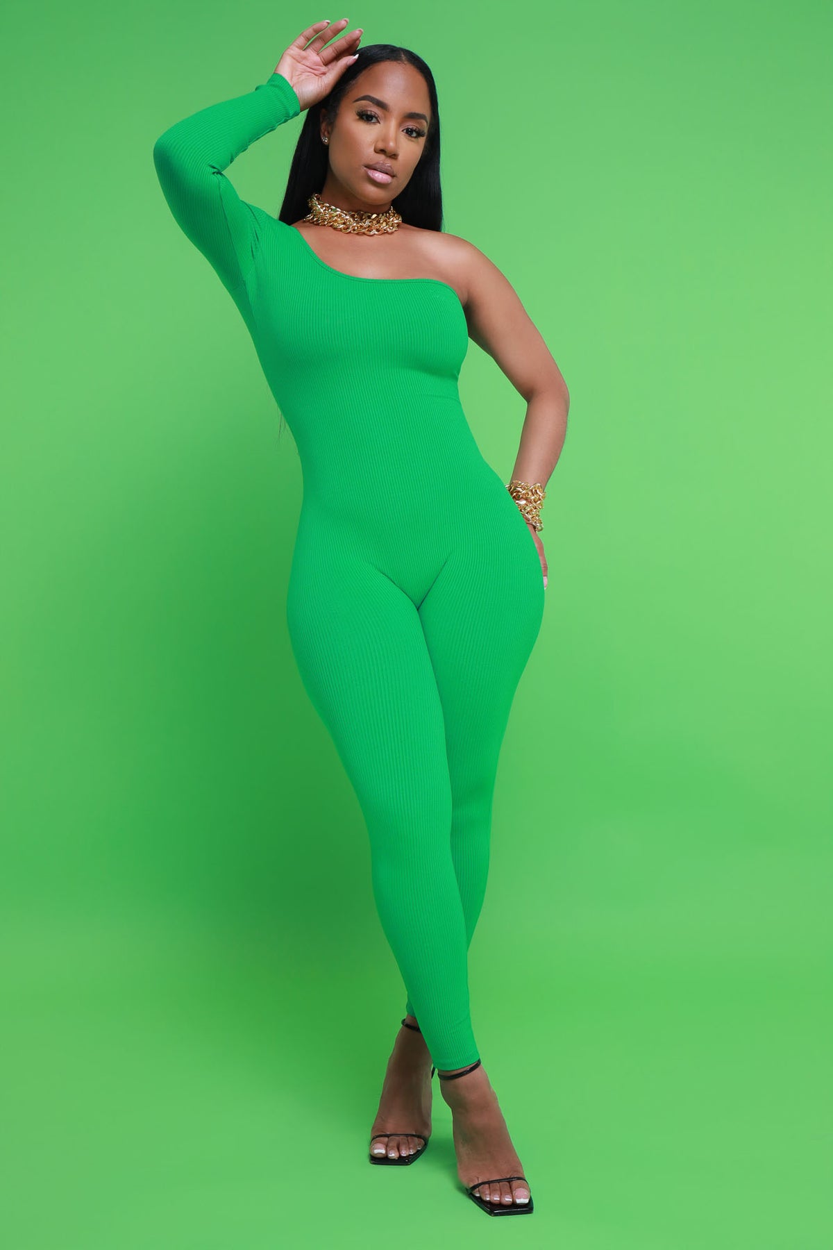 
              Overdrive Cellulite Deleter One Shoulder Jumpsuit - Green - Swank A Posh
            