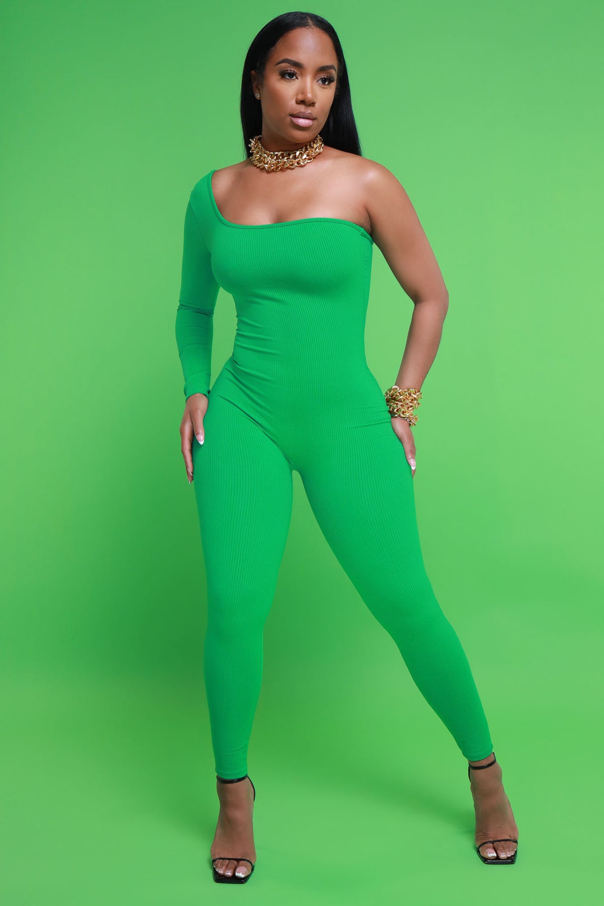 
              Overdrive Cellulite Deleter One Shoulder Jumpsuit - Green - Swank A Posh
            