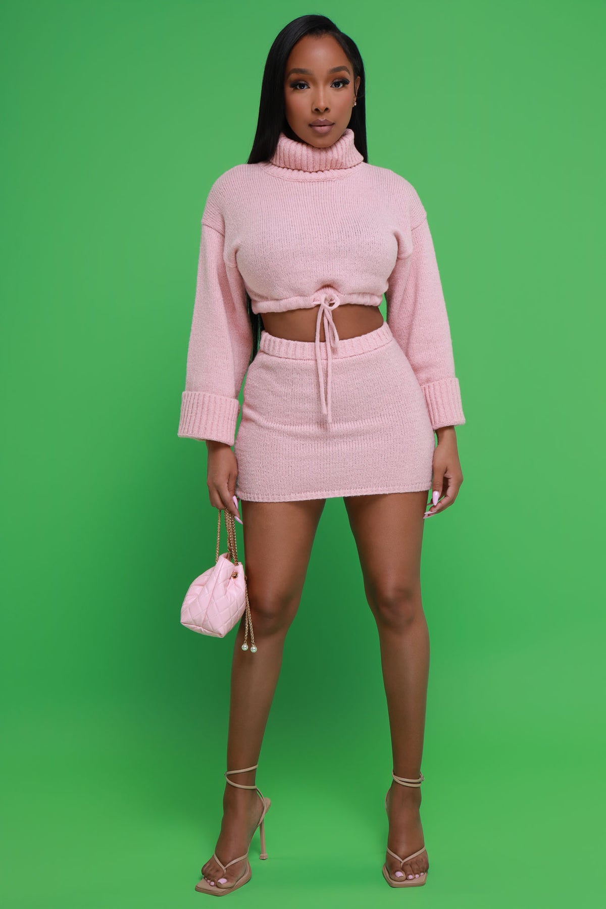 
              So Fine Turtleneck Sweater Skirt Set - Dusty Pink - Swank A Posh
            