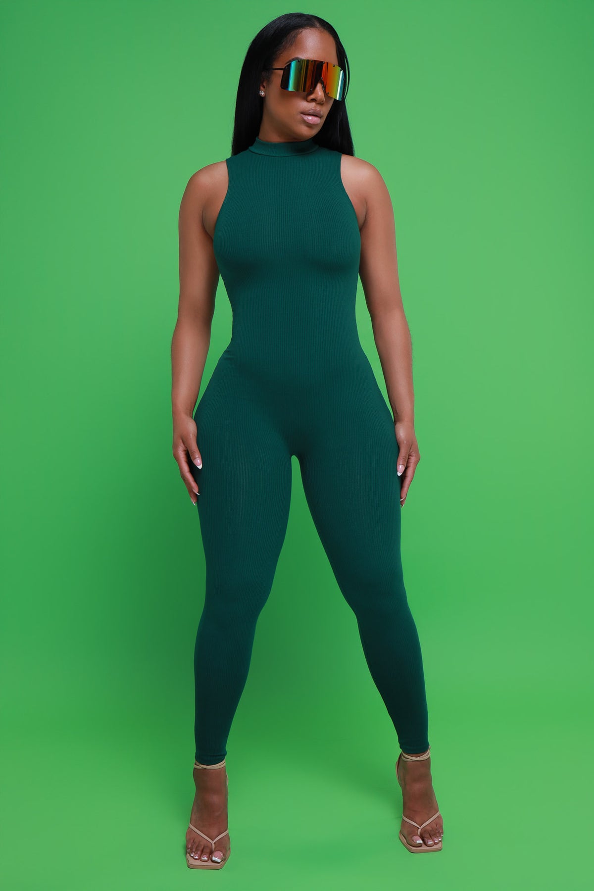 
              Know It All Cellulite Deleter Sleeveless Jumpsuit - Hunter Green - Swank A Posh
            