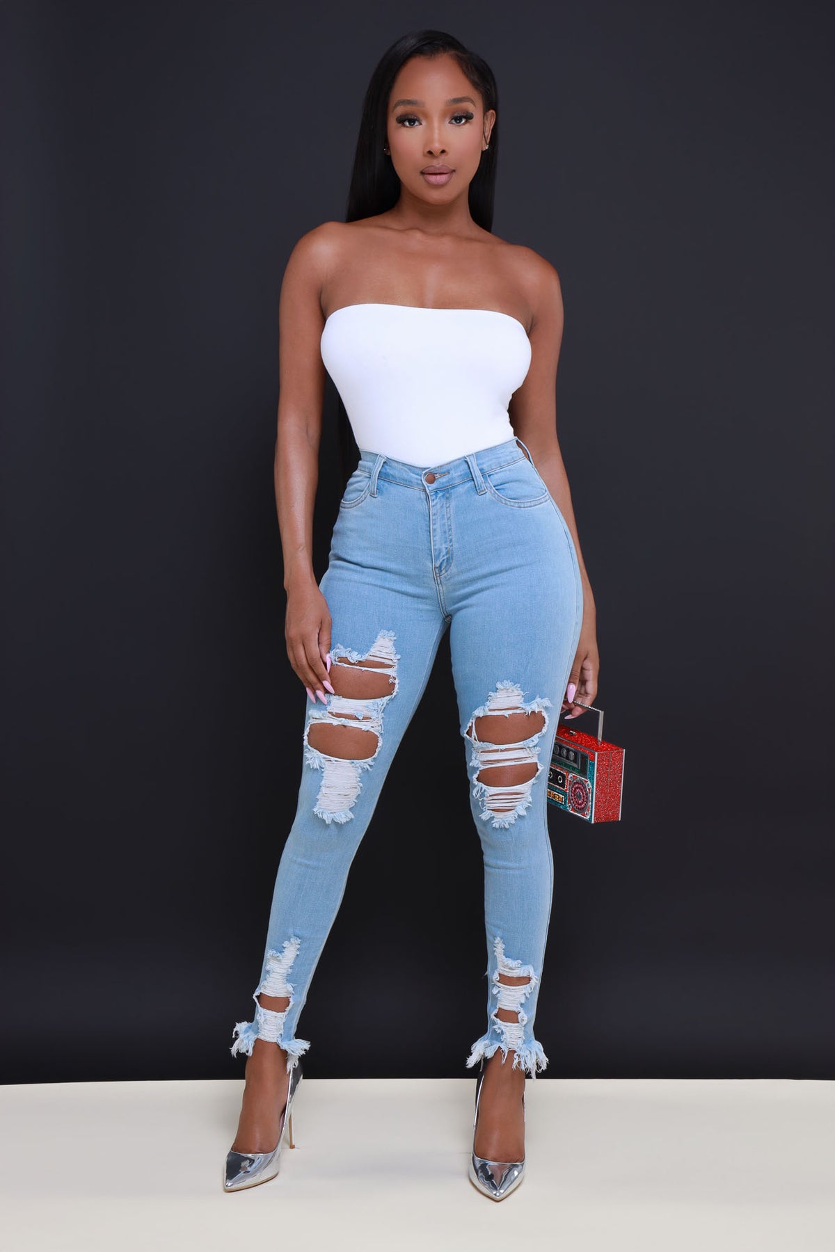 
              Witness Distressed High Rise Jeans - Light Wash - Swank A Posh
            