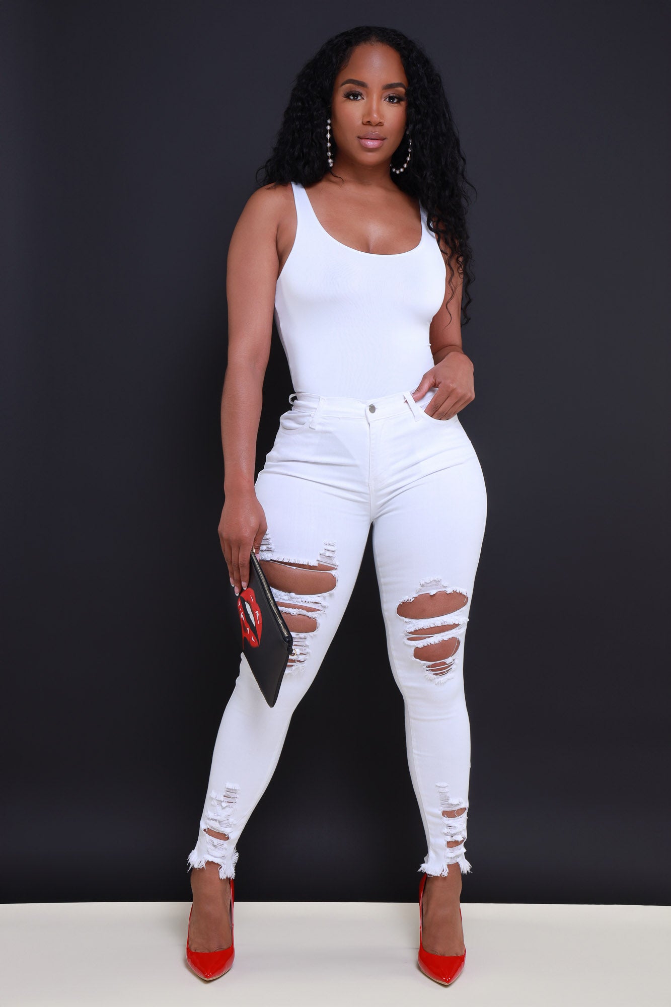 Witness Distressed High Rise Jeans - White - Swank A Posh