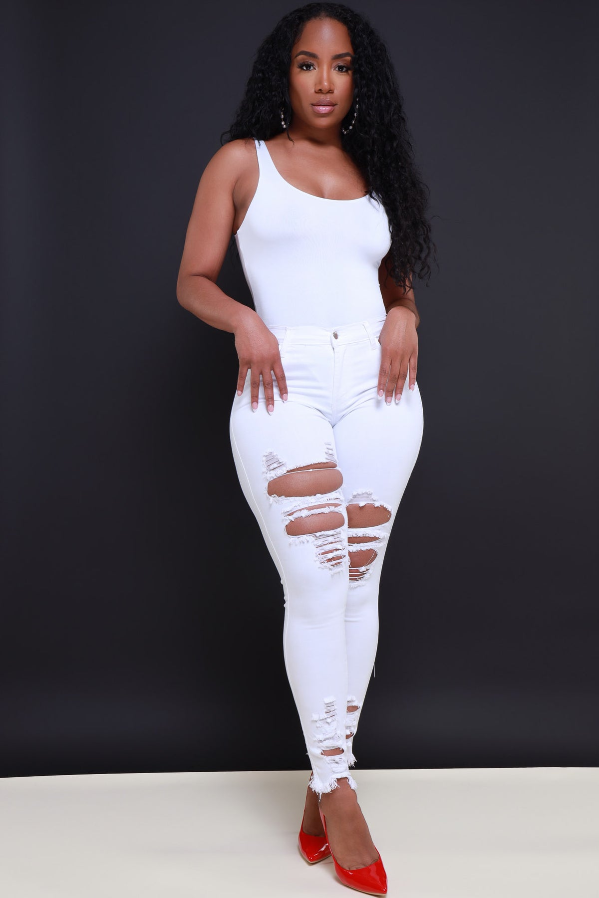 
              Witness Distressed High Rise Jeans - White - Swank A Posh
            