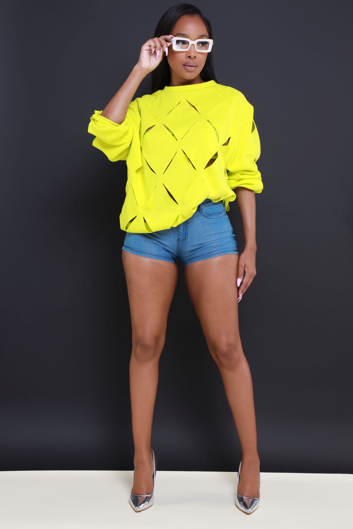 
              Cross Me Oversized Cut Out Sweater - Neon Yellow - Swank A Posh
            