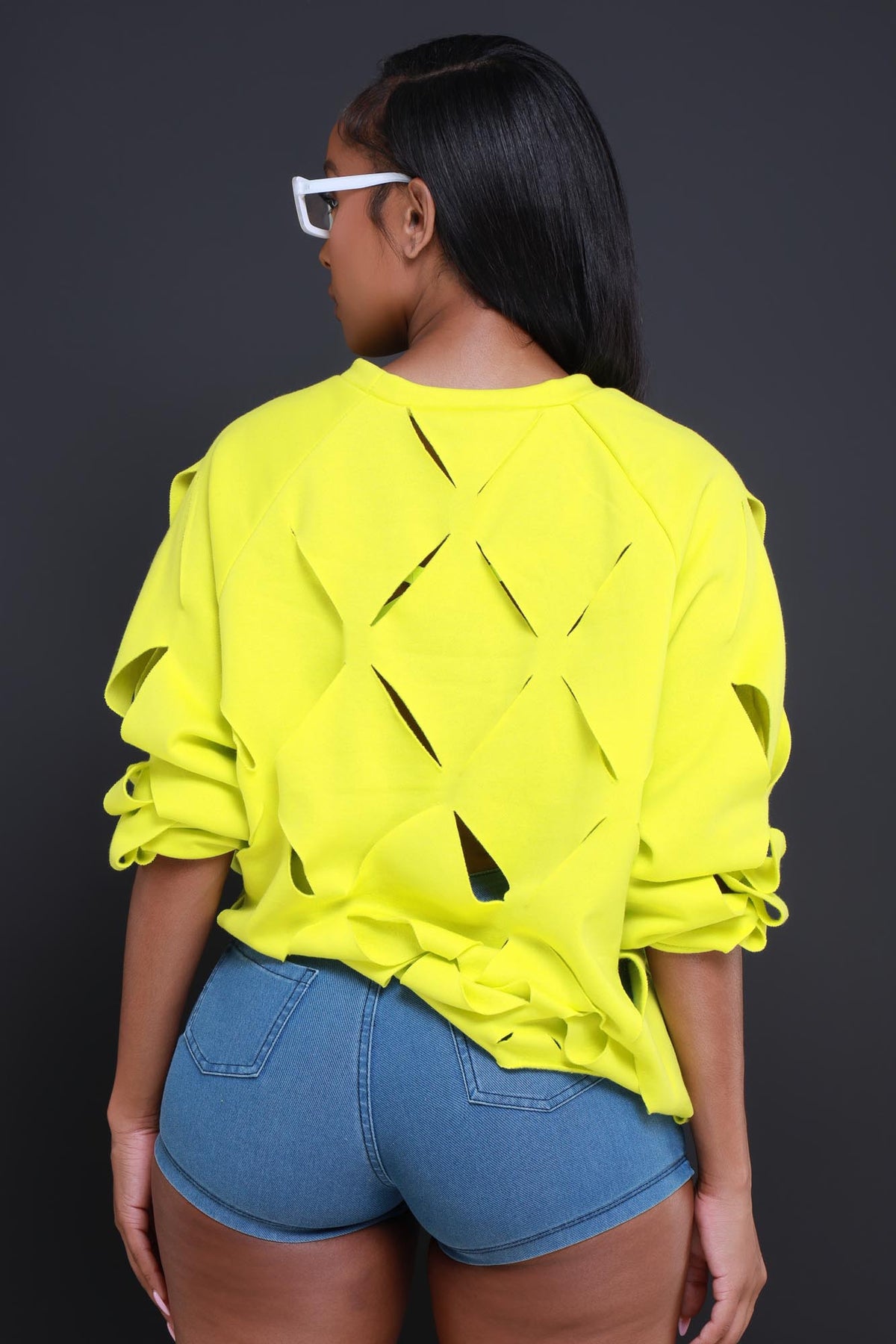 
              Cross Me Oversized Cut Out Sweatshirt - Neon Yellow - Swank A Posh
            