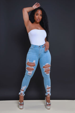 Witness Distressed High Rise Jeans - Light Wash - Swank A Posh