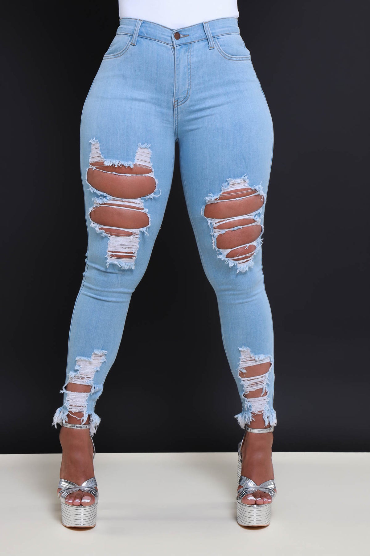 
              Witness Distressed High Rise Jeans - Light Wash - Swank A Posh
            