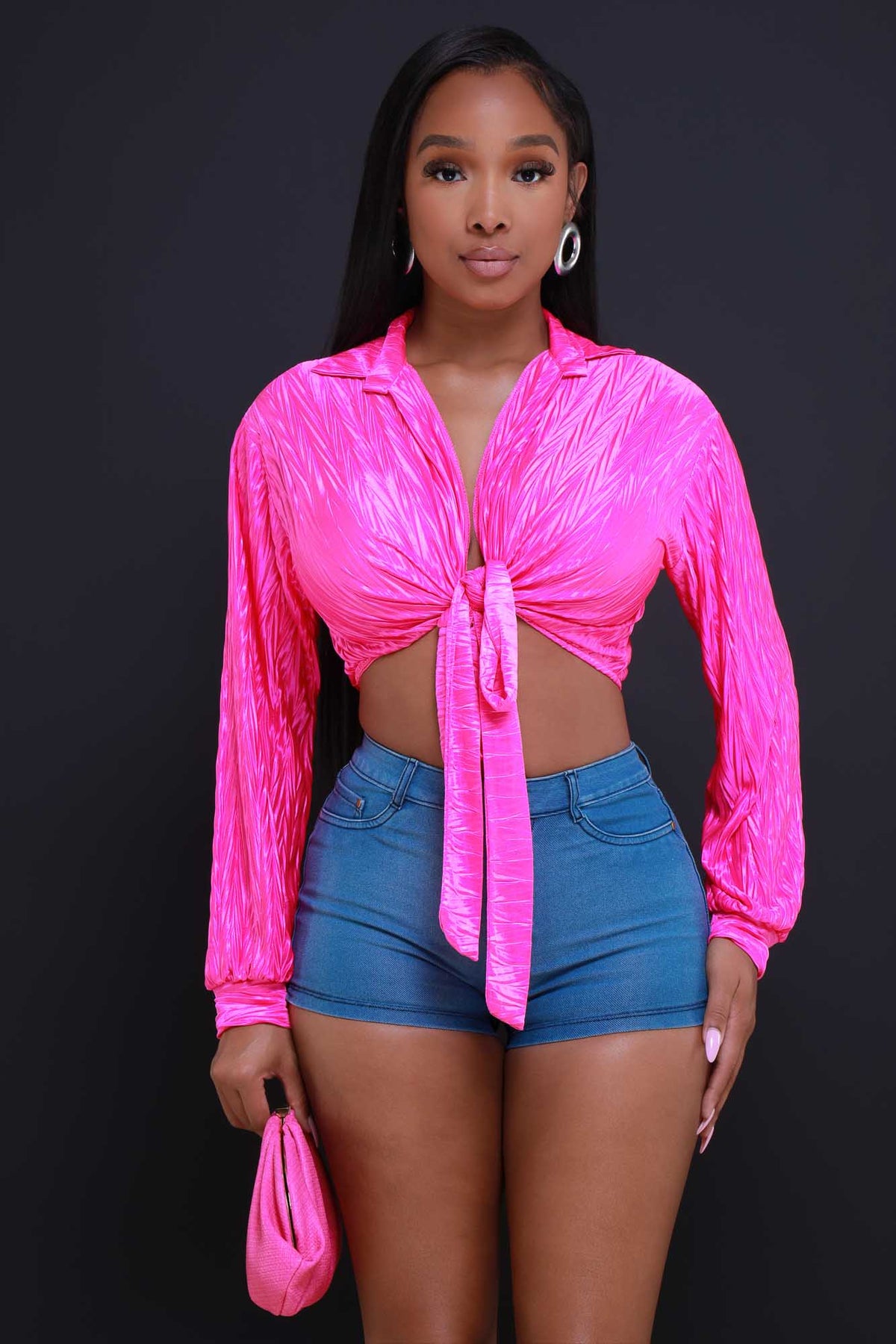 
              Name Change Tie Up Crepe Blouse - Hot Pink - Swank A Posh
            