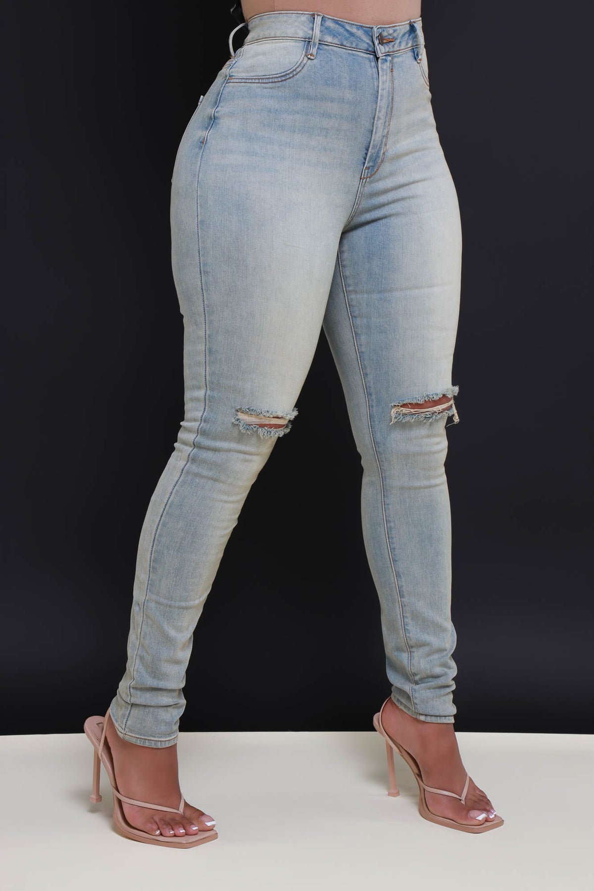 
              Zone Out High Rise Distressed Skinny Jeans - Light Wash - Swank A Posh
            