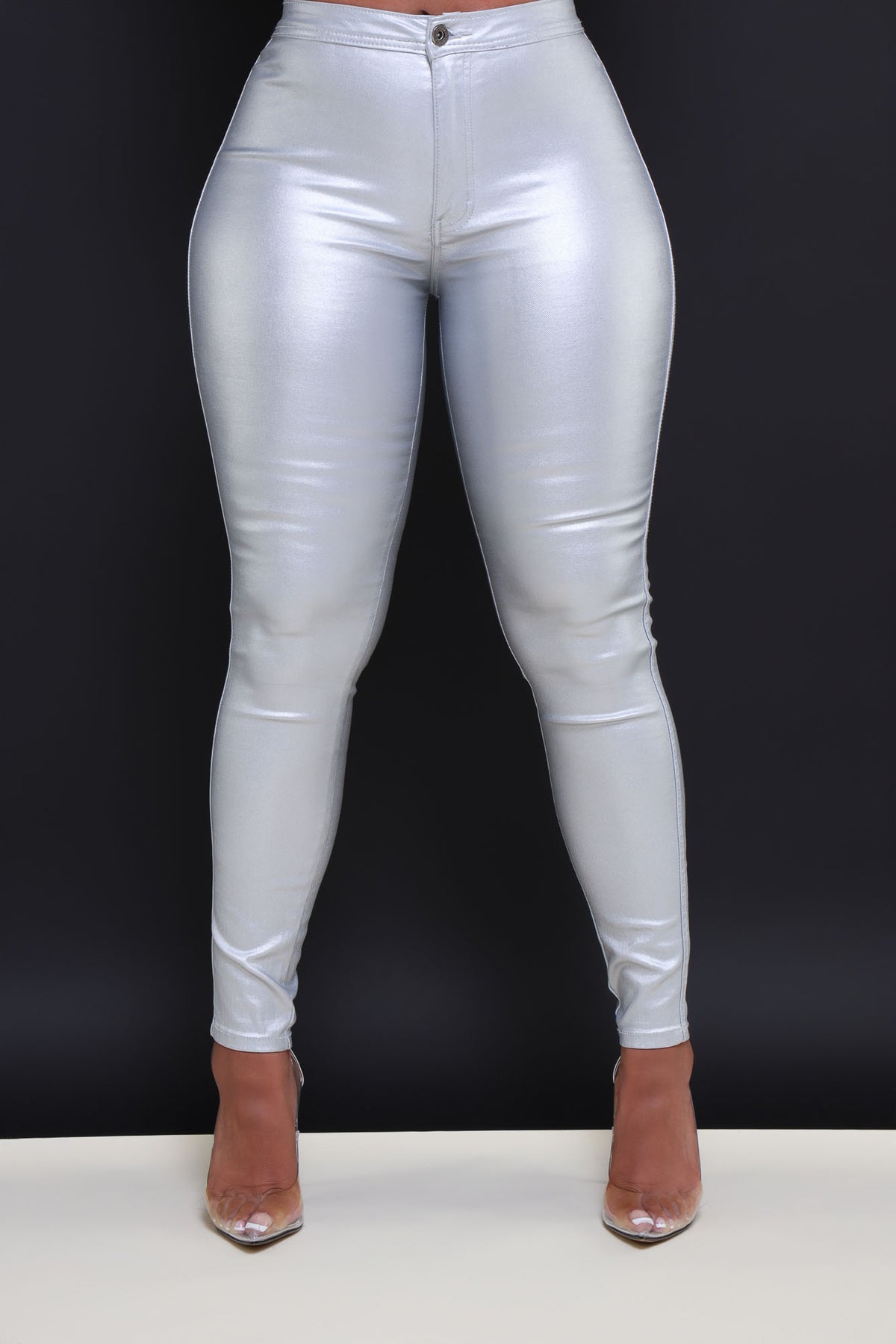 
              Coming In Hot High Rise Metallic Skinny Jeans - Silver - Swank A Posh
            