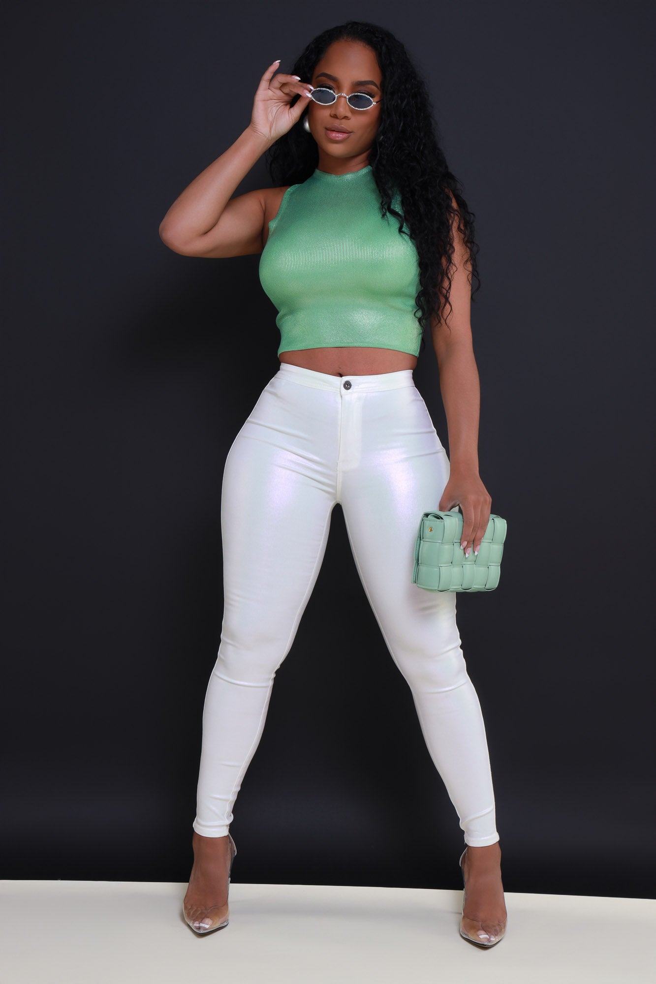 Coming In Hot High Rise Metallic Skinny Pants - Cream - Swank A Posh
