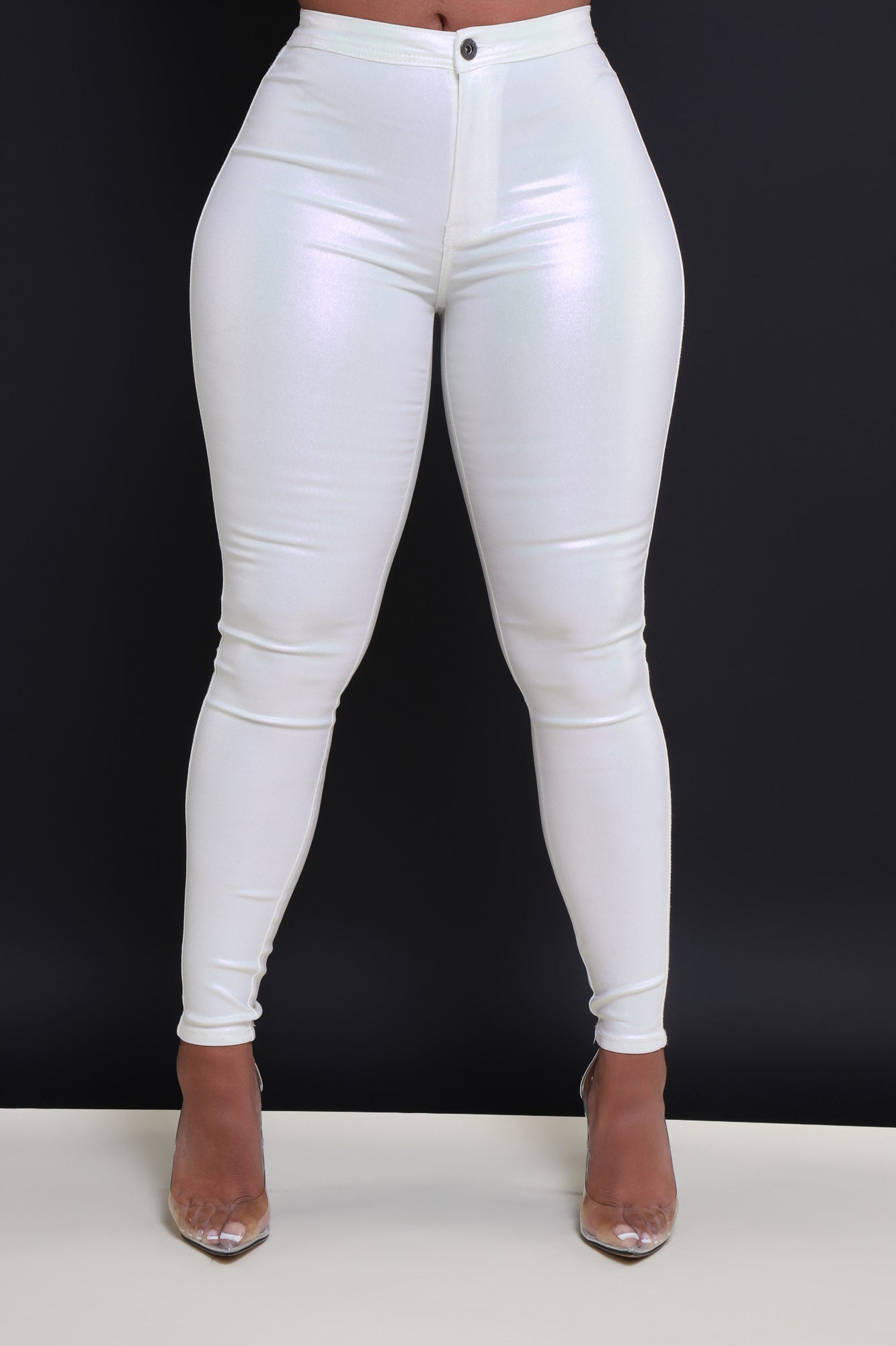 Coming In Hot High Rise Metallic Skinny Pants - Cream - Swank A Posh