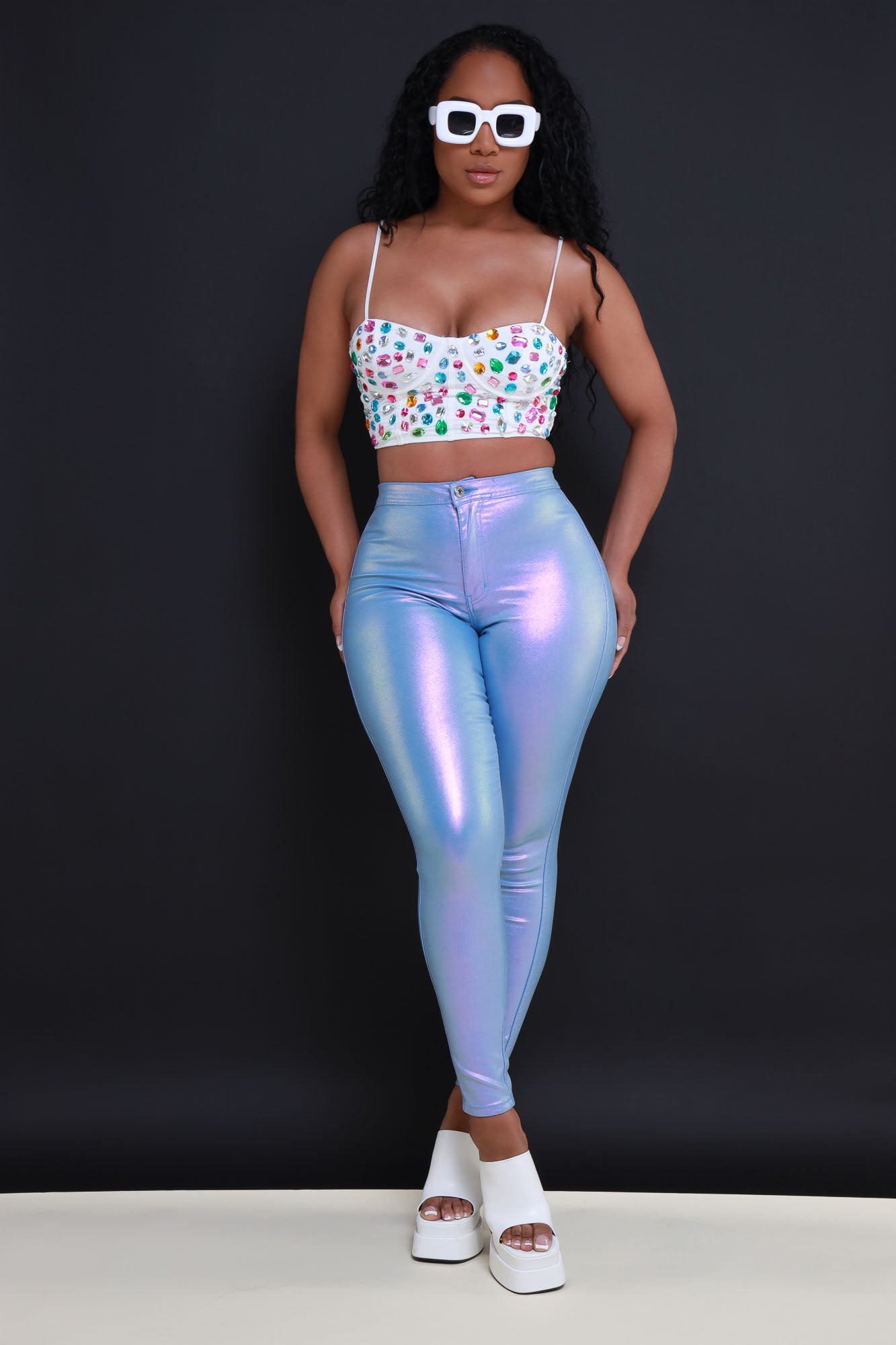 Coming In Hot High Rise Metallic Skinny Pants - Lavender - Swank A Posh
