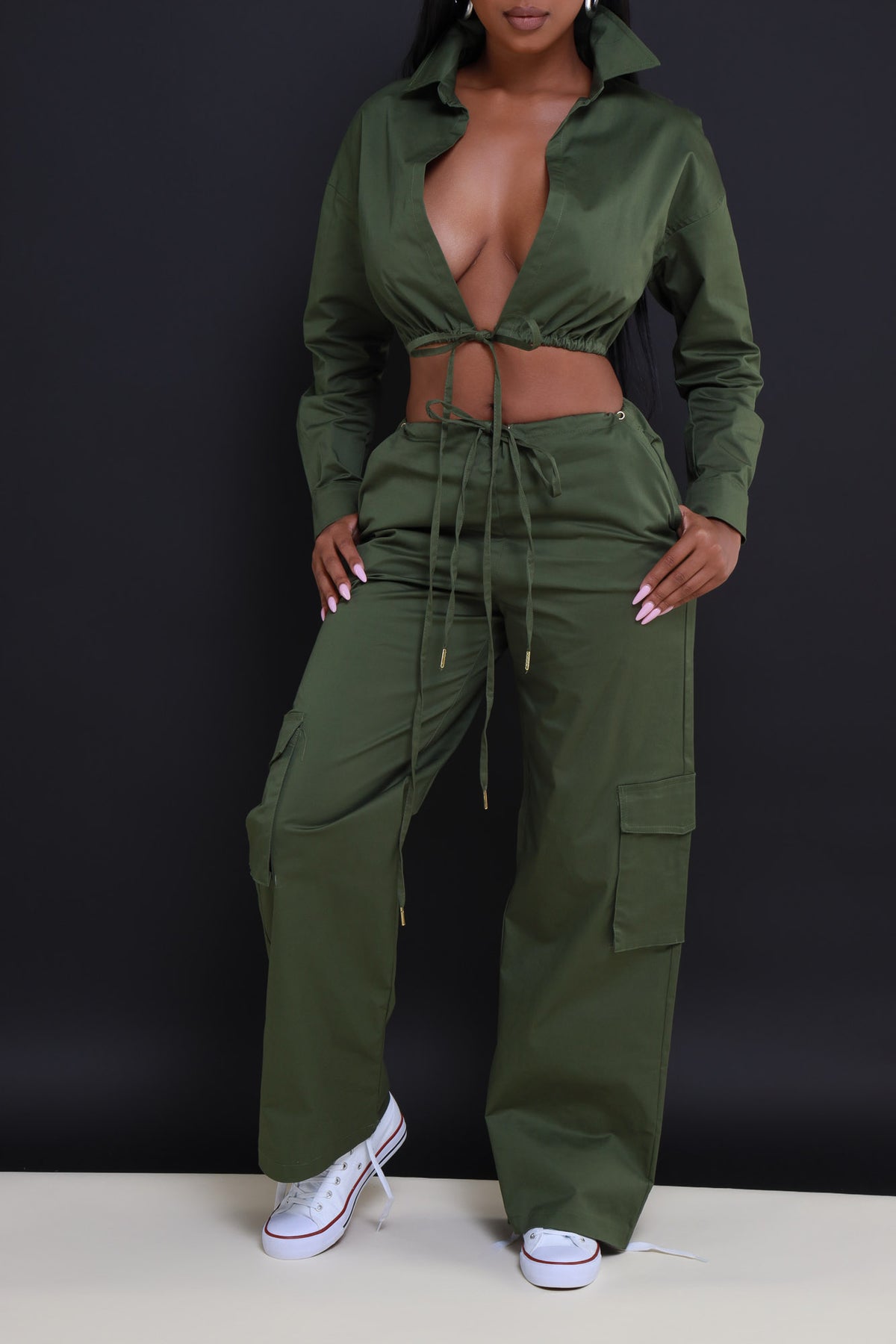 
              Time To Go Cropped Cargo Pants Set - Olive - Swank A Posh
            