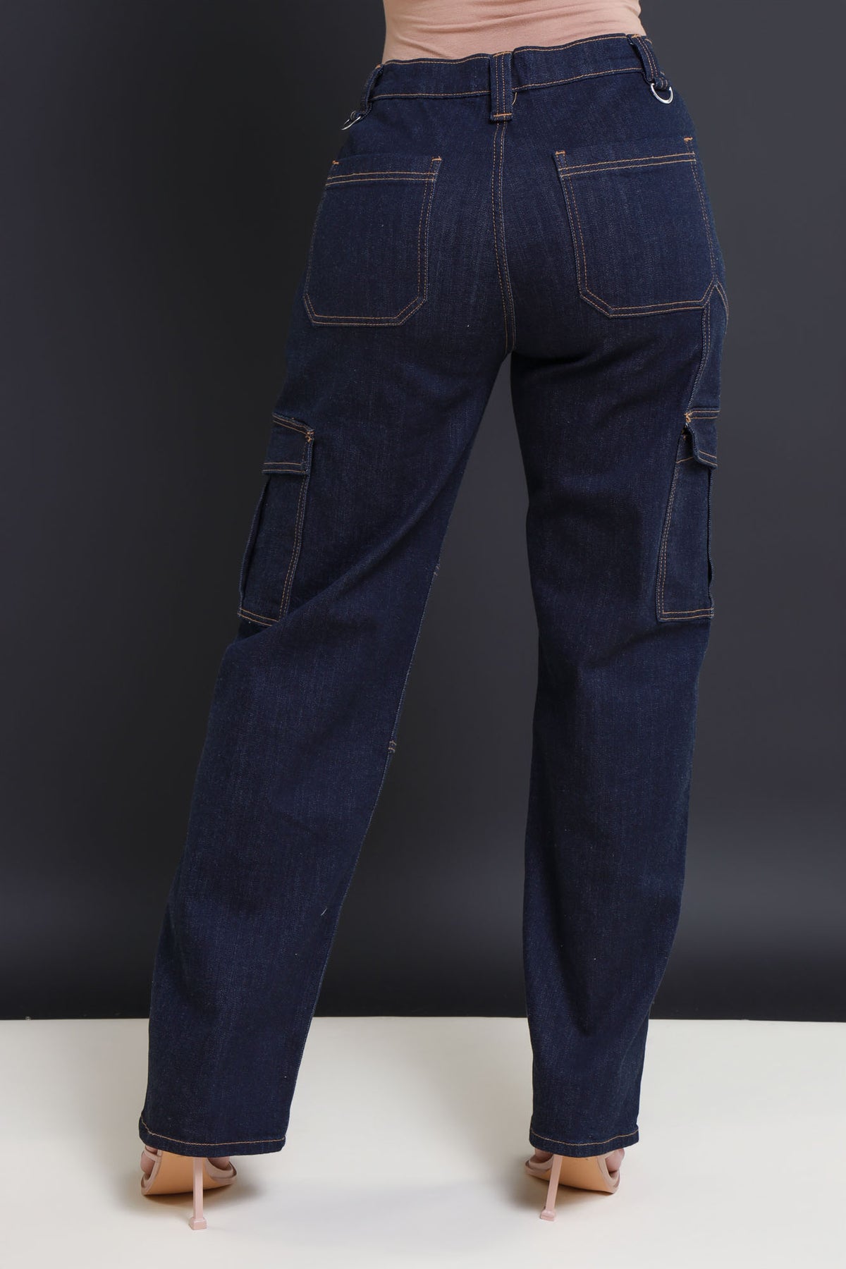 
              Out The Mud High Rise Top Stitch Cargo Pants - Dark Blue - Swank A Posh
            