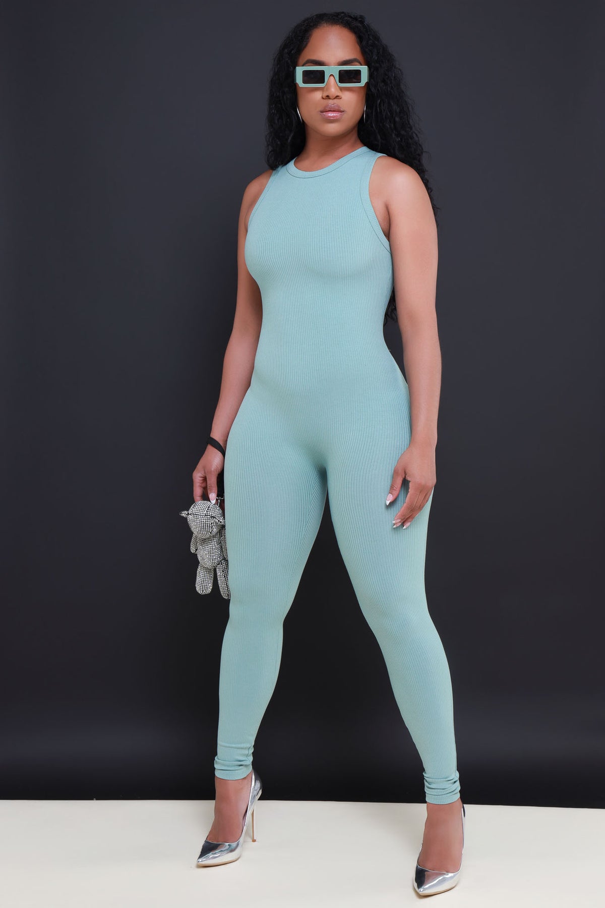 
              About That Snatched Cellulite Deleter Sleeveless Jumpsuit - Aloe - Swank A Posh
            