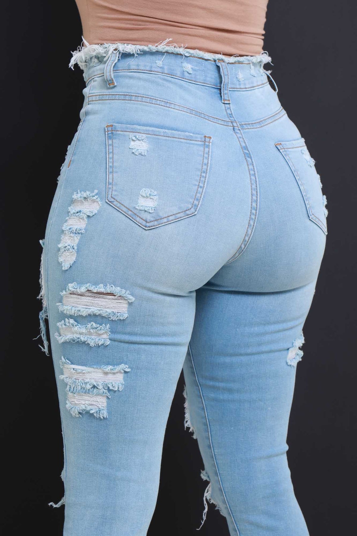 
              Refill High Rise Distressed Jeans - Light Wash - Swank A Posh
            